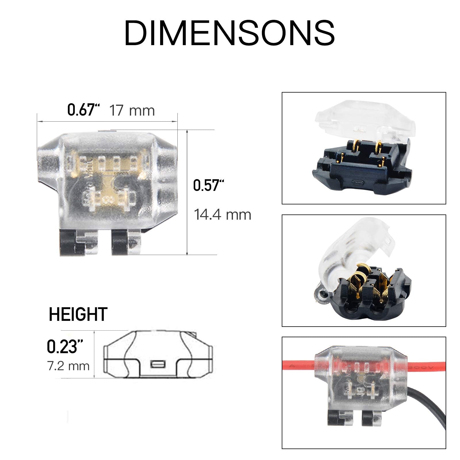 Brightfour Low Voltage Wire Connector, Quick Wire Splice Connector, 3 Way T Tap Solderless Wire Connectors, Ideal For Led Lighti