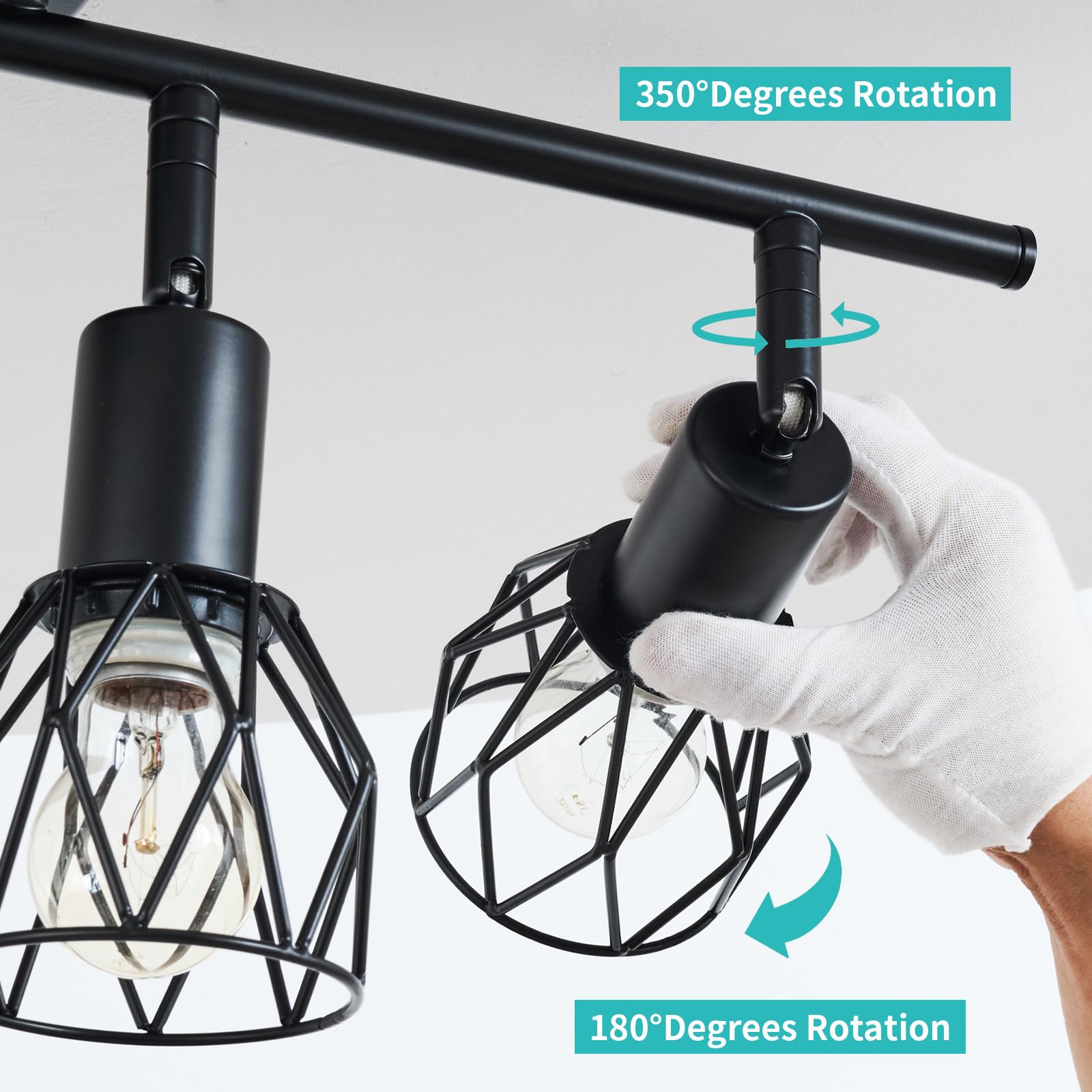 Track Lighting Kit  4-Light Adjustable Multi-Directional Ceiling Light Fixtures  Vintage Black Metal Wire Cage Farmhouse Light Fixtures Ceiling Mount For Kitchen Dining Table Hallway Bathroom Bedroom