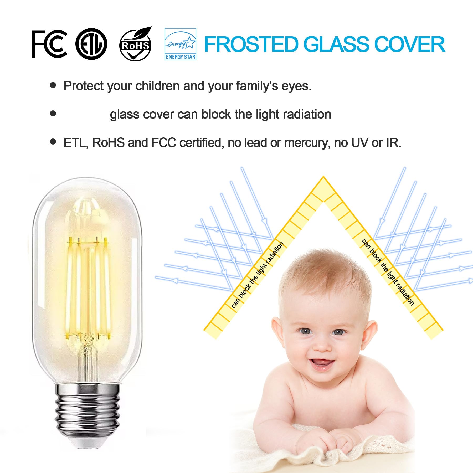 Notoc E26 Led Light Bulb 4W,Equivalent 40W,E26 Tubular Light Bulb Non Dimmable 2700K Warm White,Antique Clear Edison Filament Bu