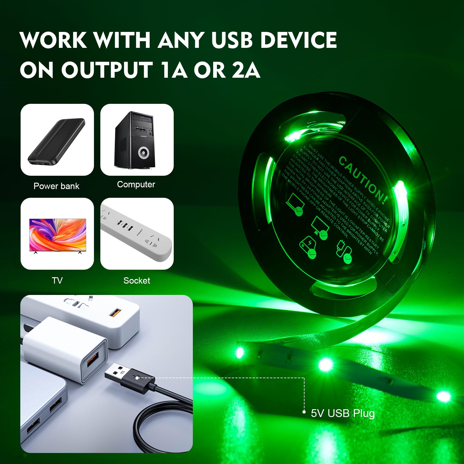TIMELUX LED Backlights for TV, 10ft RGB Color Changing Strip Lights, USB Operated, Model BRT-ST5050USB, Dimmable with Remote Controller