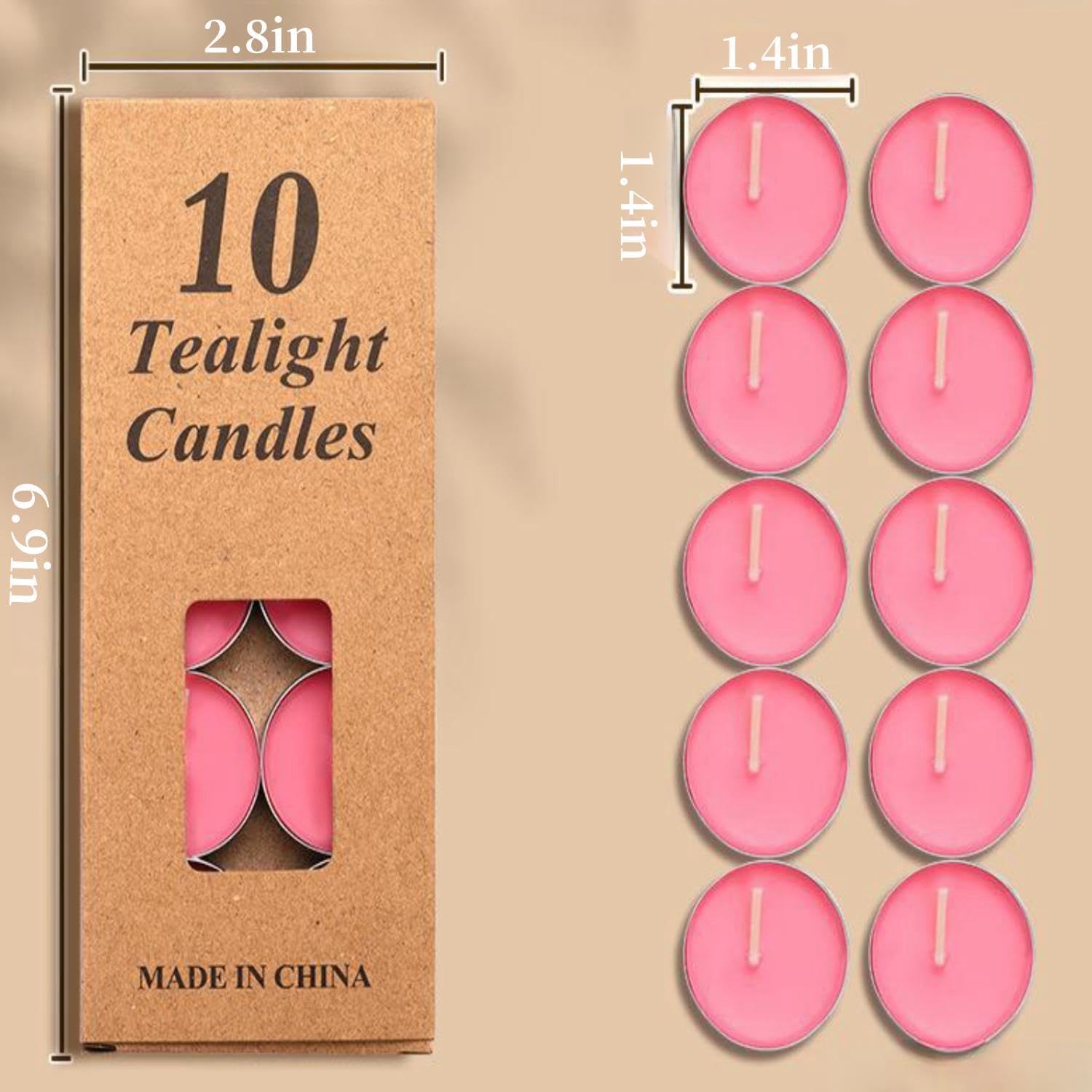 Santiyis Tea Candles 10 Pack Votive Bulk, Pink Paraffin Wax, 1.5-2 Hours Burn Time, Mini For Weddings & Parties, Model Zt-11