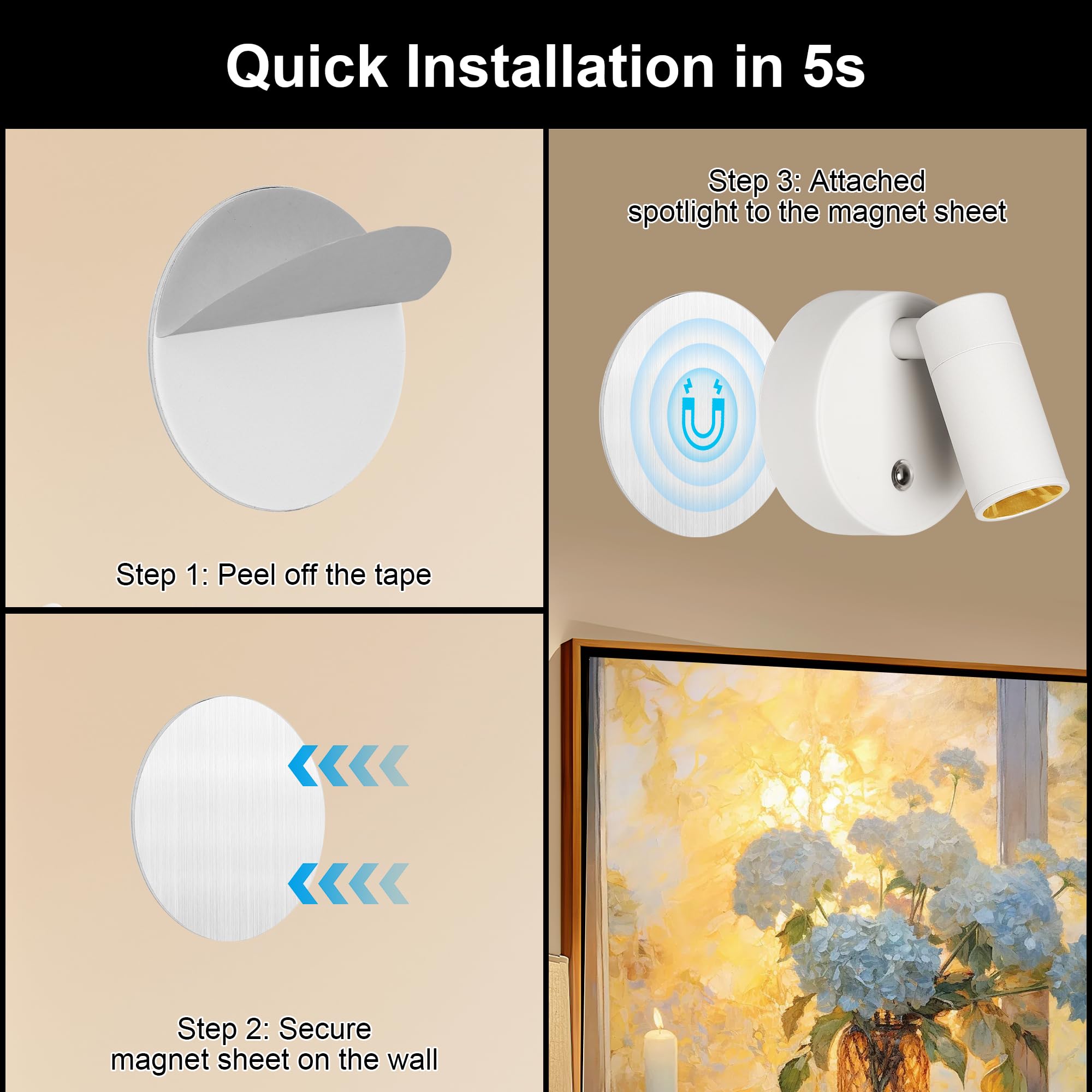 Bgmonster Wireless LED Spot Lights - Battery Operated, Remote Control, Dimmable, 3CCT, White, 1 Pack, Model BG0001B1
