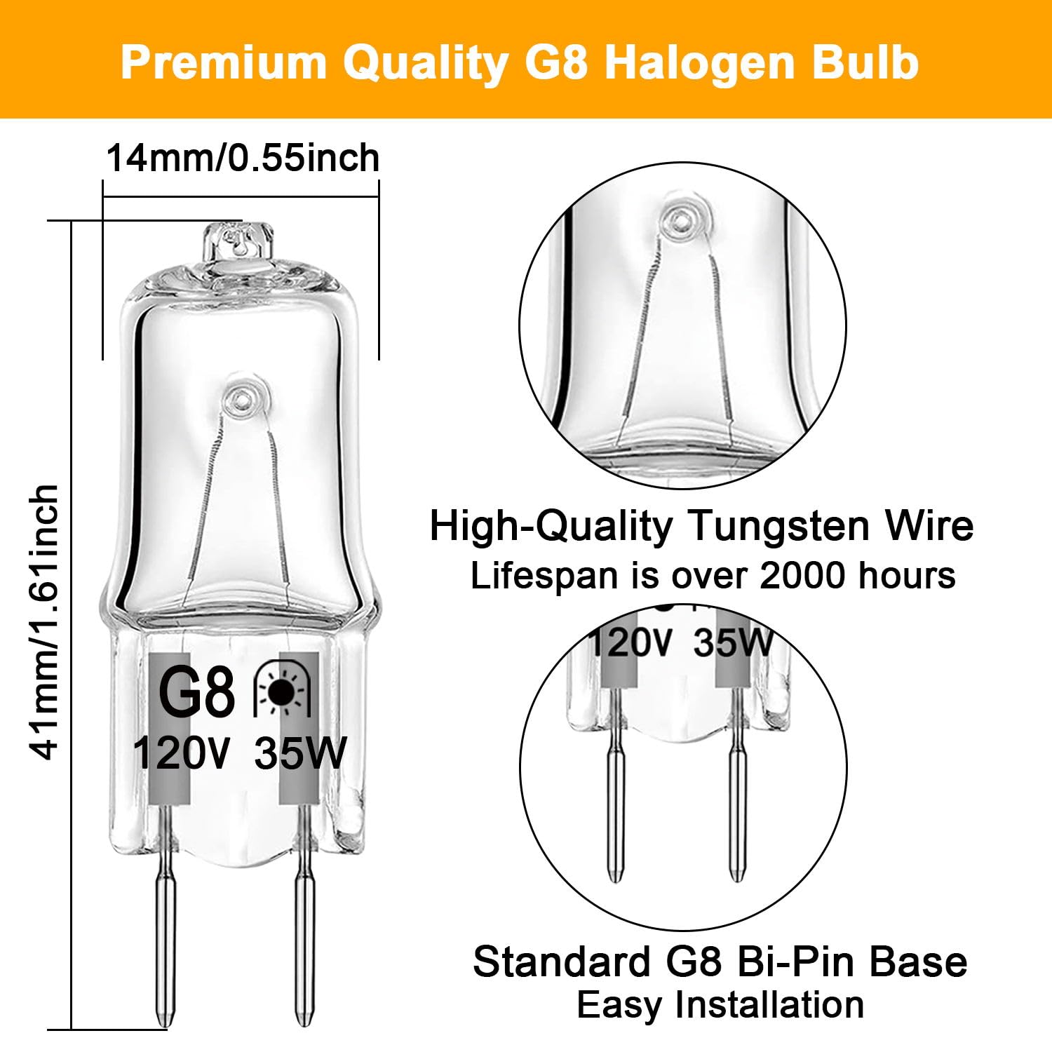 G8 Halogen Bulb 35W 120V T4 Jcd Type G8 Base Bi-Pin Xenon Light Bulbs, Dimmable With Long Lasting Lifespan, G8 Halogen Light Bul