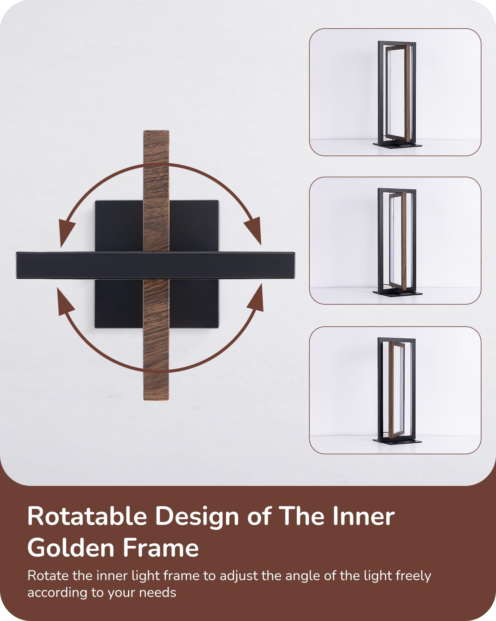 Edishine Modern Led Table Lamp - Dimmable, 3 Color Temp, Adjustable - Walnut Wood Finish