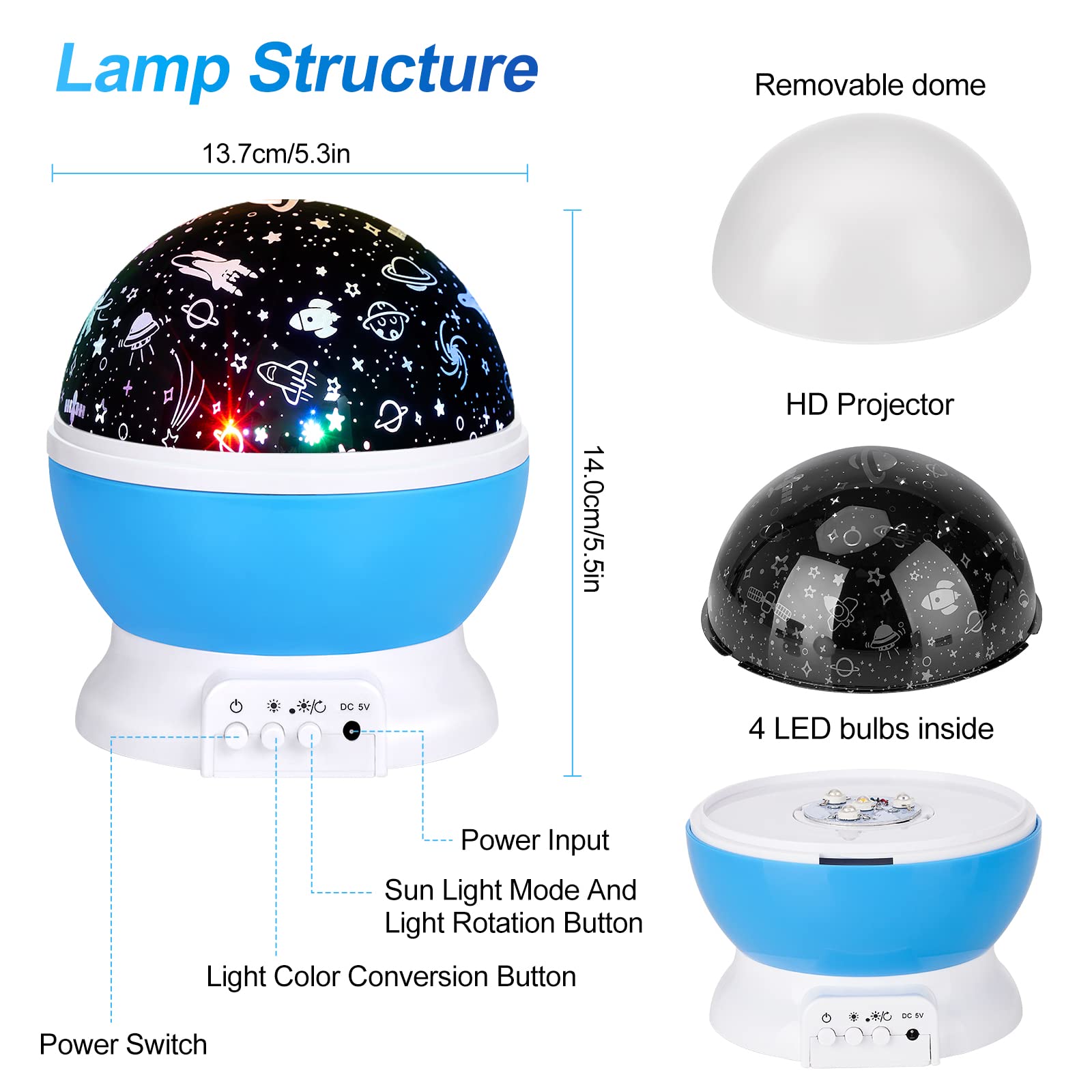 Night Light Projector with Remote Control, Baby Star Projector 360 Rotation Starry Sky Lights Space and Ocean Themes with 8 Ligh