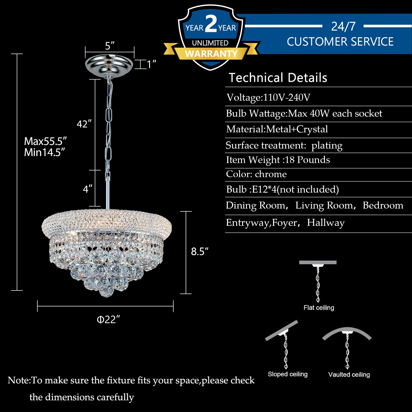 Crystal Chandeliers For Dining Room Light Fixture Over Table  Empire Style K9 Crystal Chandeliers For Bedroom  4 Lights Chrome stylish Lighting Fixtures For Entryway Kitchen Island Foyer D15 Inch