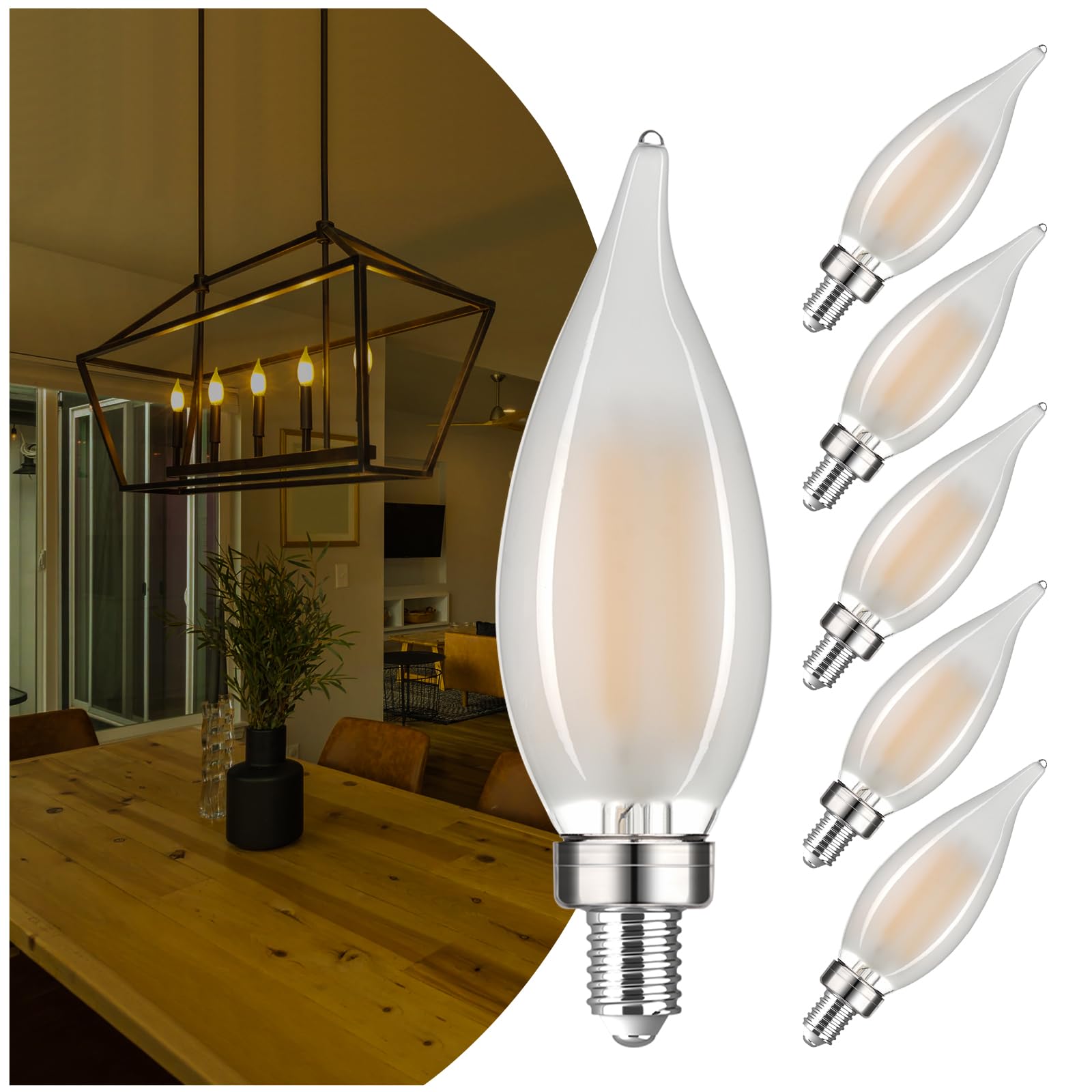 Amdtu E12 25 Watt Equivalent Frosted Small Base Led Bulb Candelabra Candle Ca10 Dimmable Ideal Chandelier Light For Dining Rooms