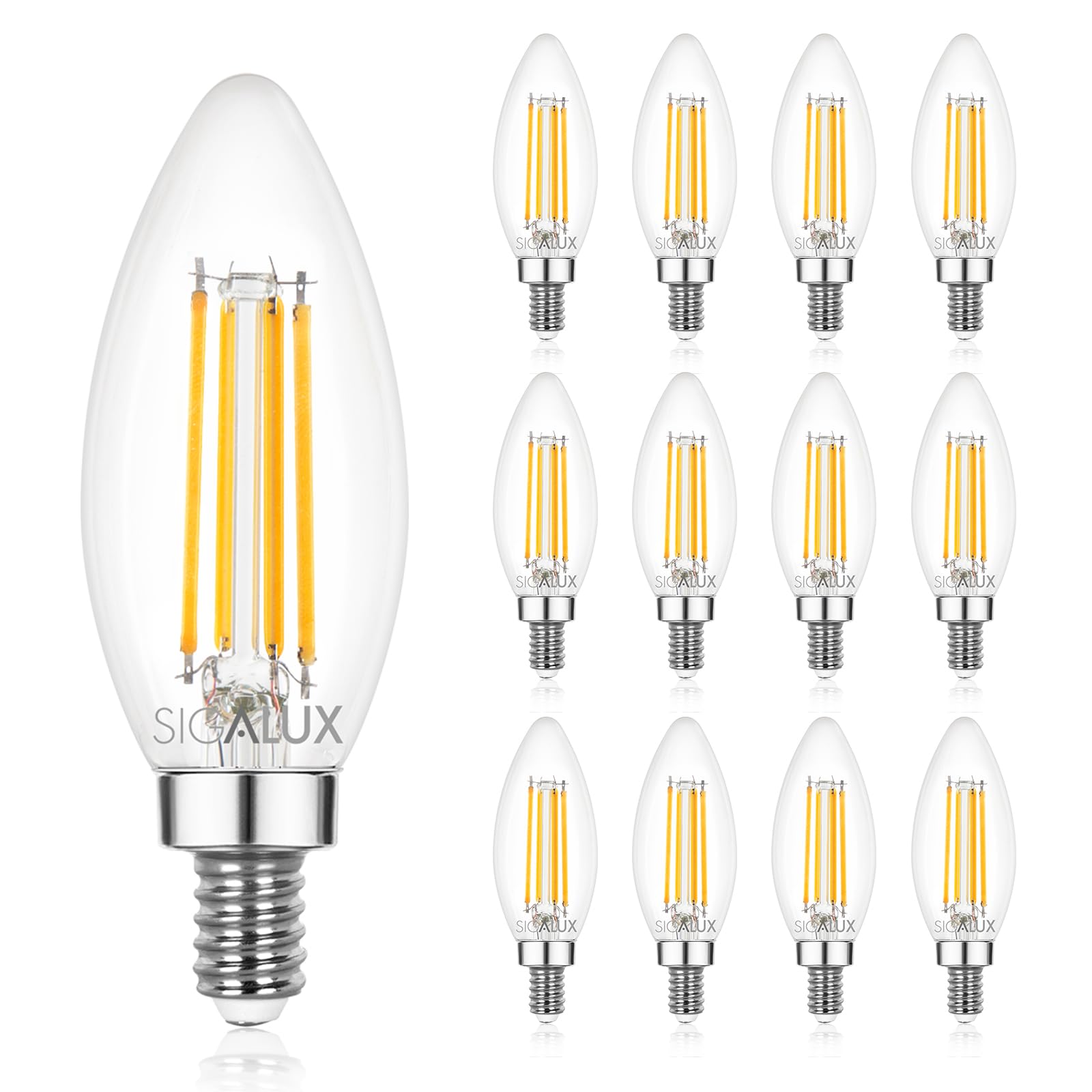 Sigalux Candelabra Light Bulbs,Dimmable E12 Led Bulbs,60W Equivalent,Efficien 5W,2700K Soft White,450Lm,Vintage Chandelier Led B