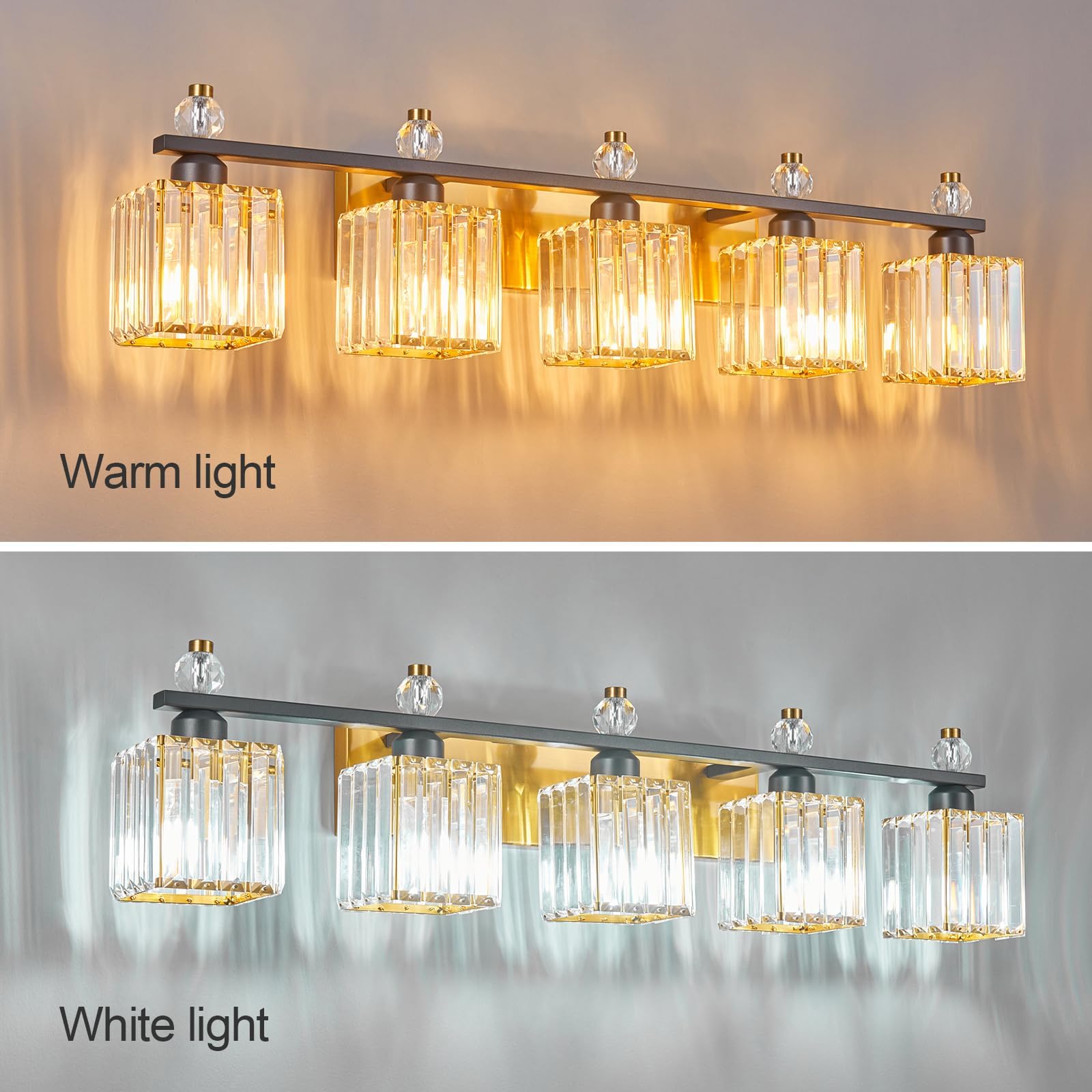 FDPBY 5-Light Crystal Vanity Light Black Gold Modern Bathroom Fixture Model 290