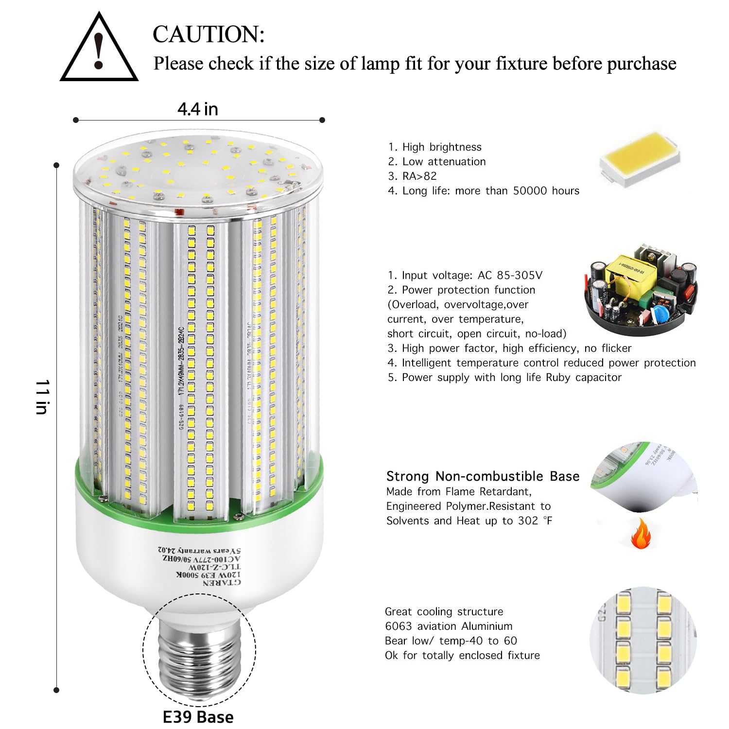 GTAREN 120W LED Corn Light Bulb 2-Pack, 5000K E39 Mogul Base, Metal Halide Replacement for Area Lighting, Warehouse, Parking Lot