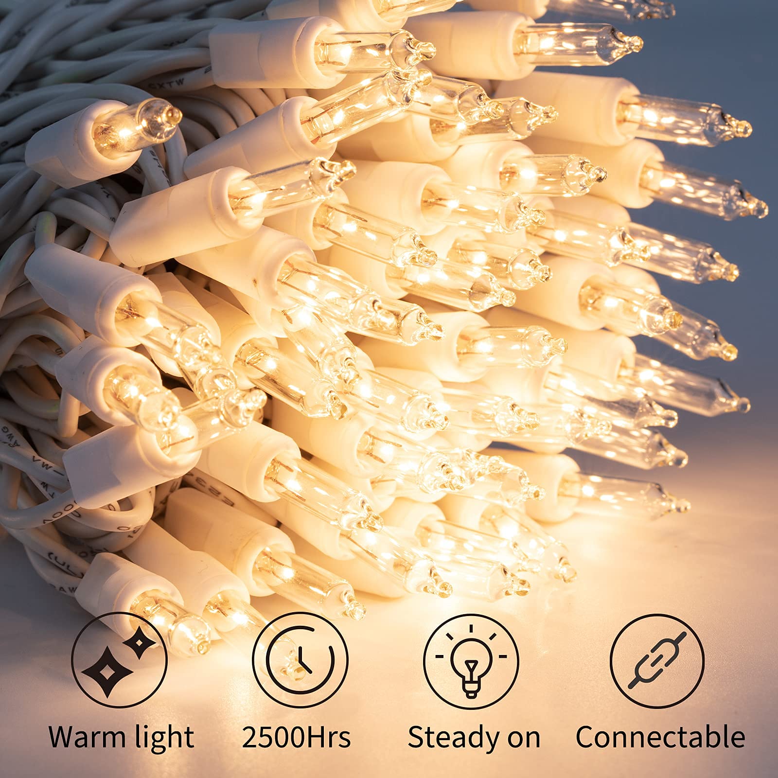 Minetom Clear Christmas Lights Set 100 Count 25 Feet Incandescent Bulb Mini String Lights For Indoor Christmas Tree Garland Birthday Wedding Party Festival Decoration, White Wire