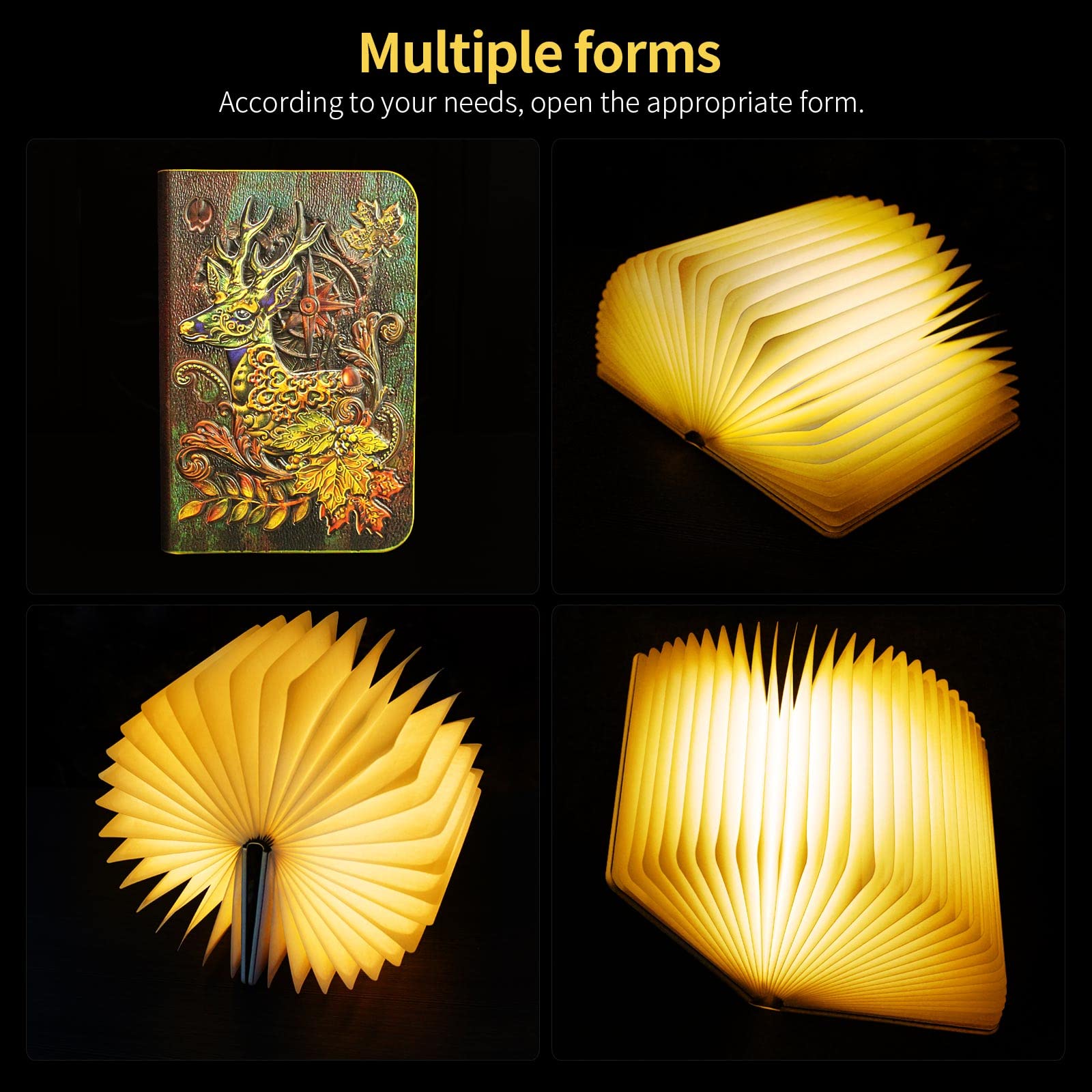 QXMGCBOK 3D Elk Mini Book Lamp, USB Rechargeable LED Night Light, Green, Elk Small, Model YTBTAF23c