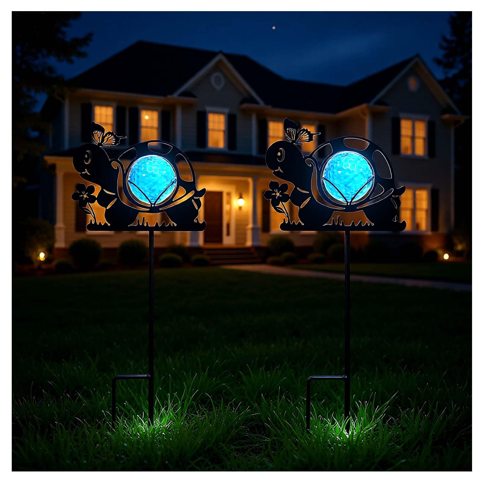 Ptxbeemyd Turtle Solar Lights Outdoor Decorations, 2 Pack Metal Iron Solar Stake Lights for Yard, Garden, Lawn Decor