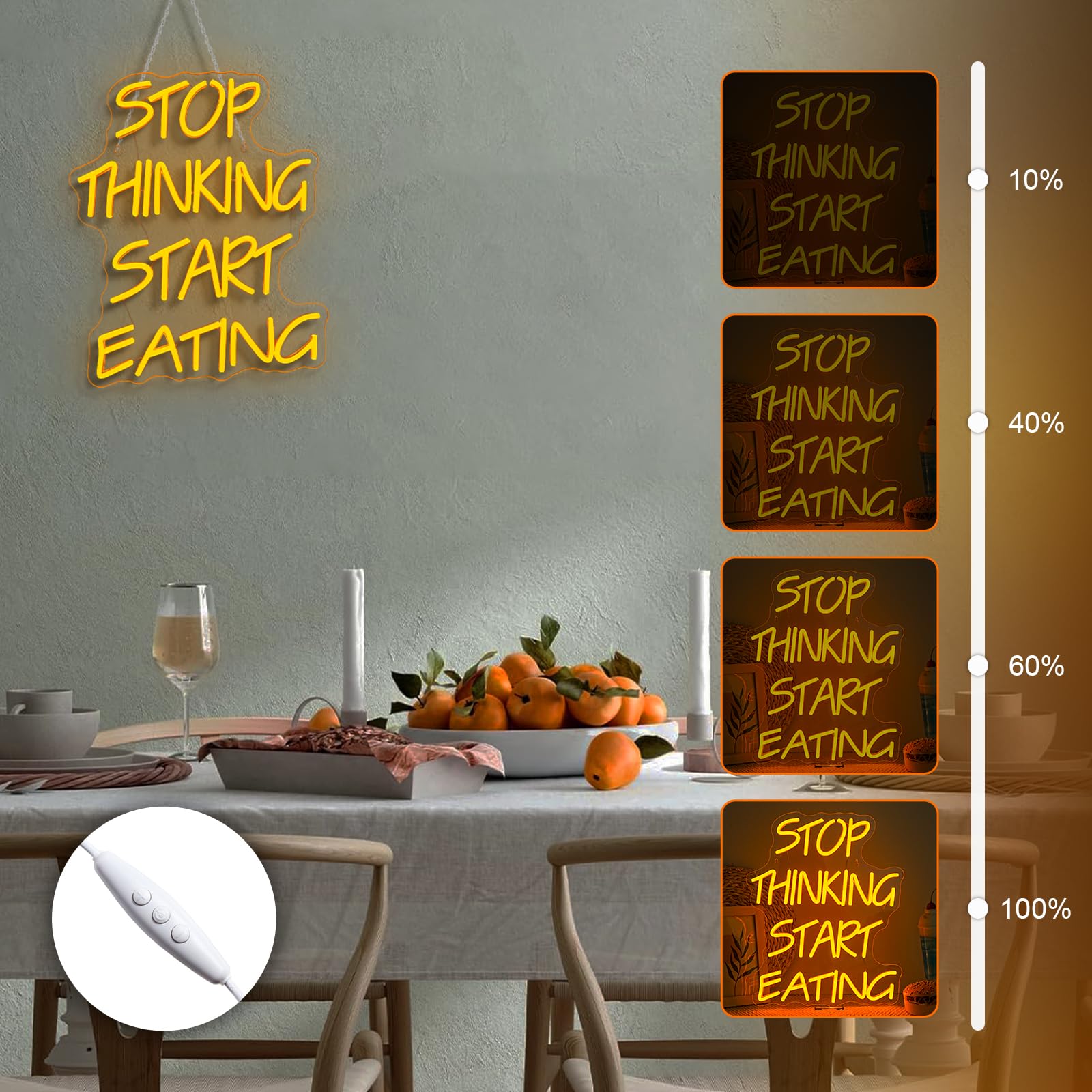 Dreamfort Stop Thinking Start Eating Neon Sign - Fun Led Wall Decor For Restaurants  Kitchens & Food Lovers  Usb-Powered With Adjustable Brightness  Humorous Dining Lighting