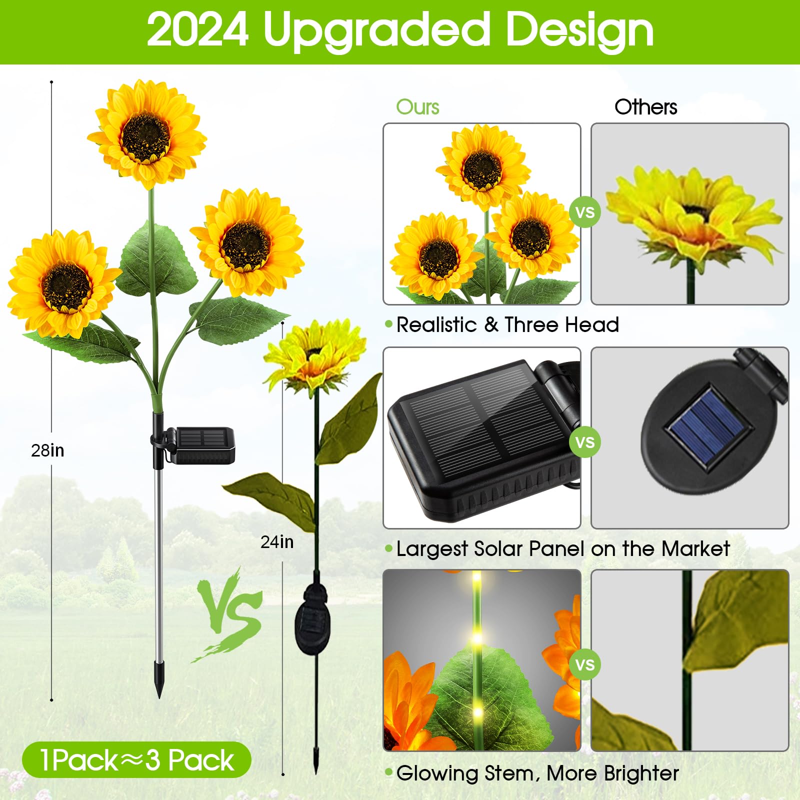 Kooper 6 Pack Solar Garden Lights - Waterproof Auto On/Off Sunflower Decor For Outdoor, Patio, Backyard