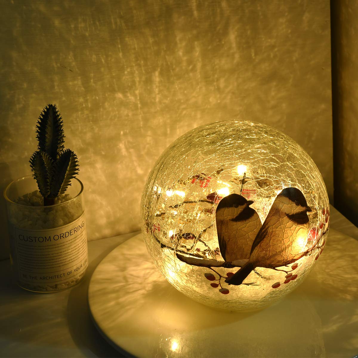 Idealxmas Glass Birds Pattern Led Light - Wireless  le Glass Night Lamp, Warm White, Clear, 1 Birdsball For Bedroom & Garden Decor