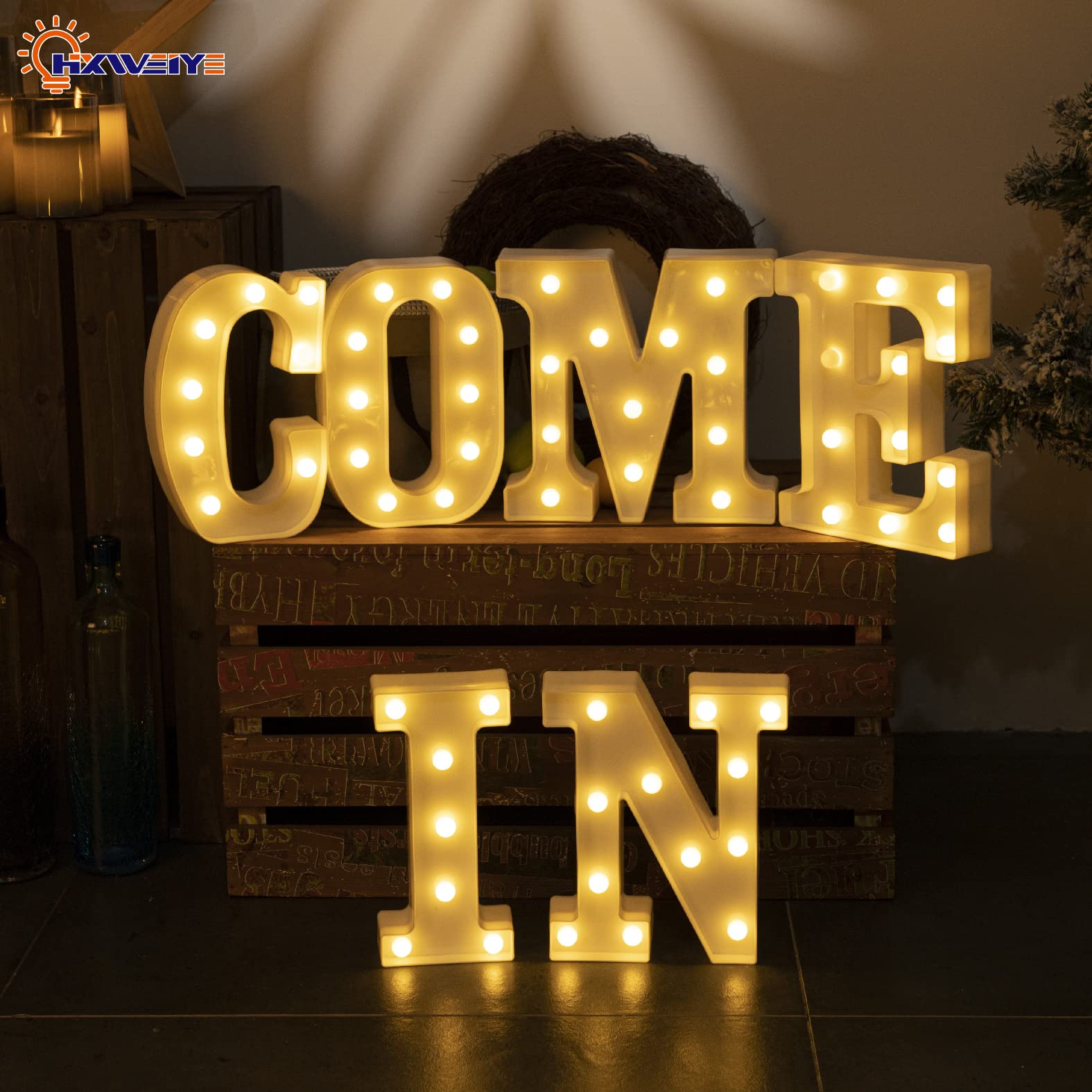 HXWEIYE LED Marquee Letter Sign, Warm White, 26 Alphabet & Numbers 0-9, Plastic Décor for Parties, Weddings & Home