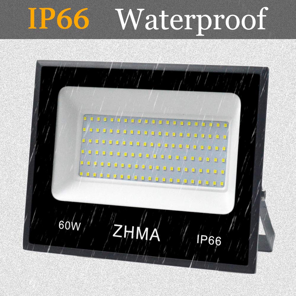 Zhma 3 Pack 60W Led Flood Light With Plug(Warm White),6000Lm Super Bright Security Lights, Ip66 Waterproof Outdoor Landscape Flo