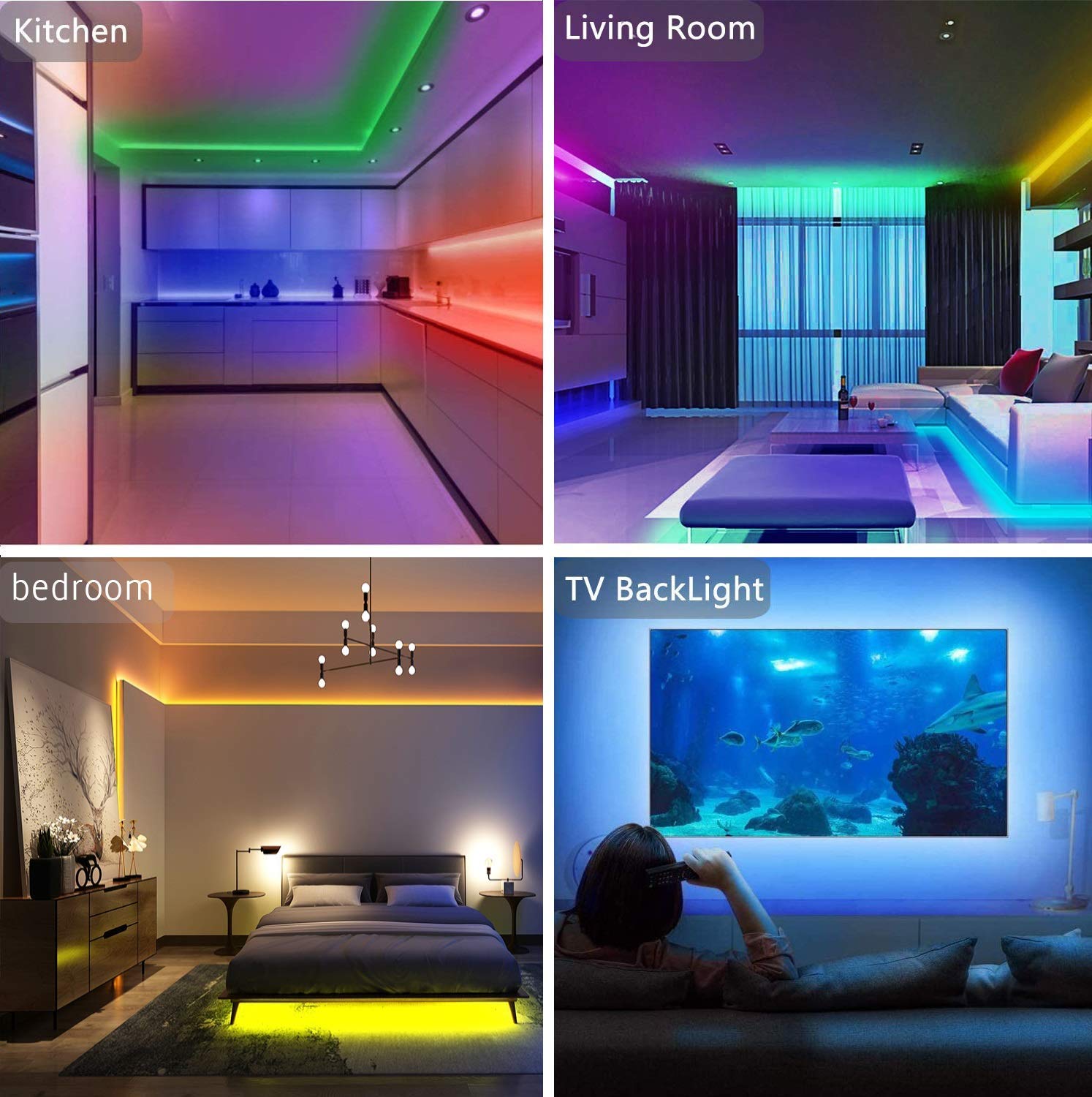 Tenmiro 65.6ft RGB LED Strip Lights Kit with Remote, Multicolor Plastic Home Decor