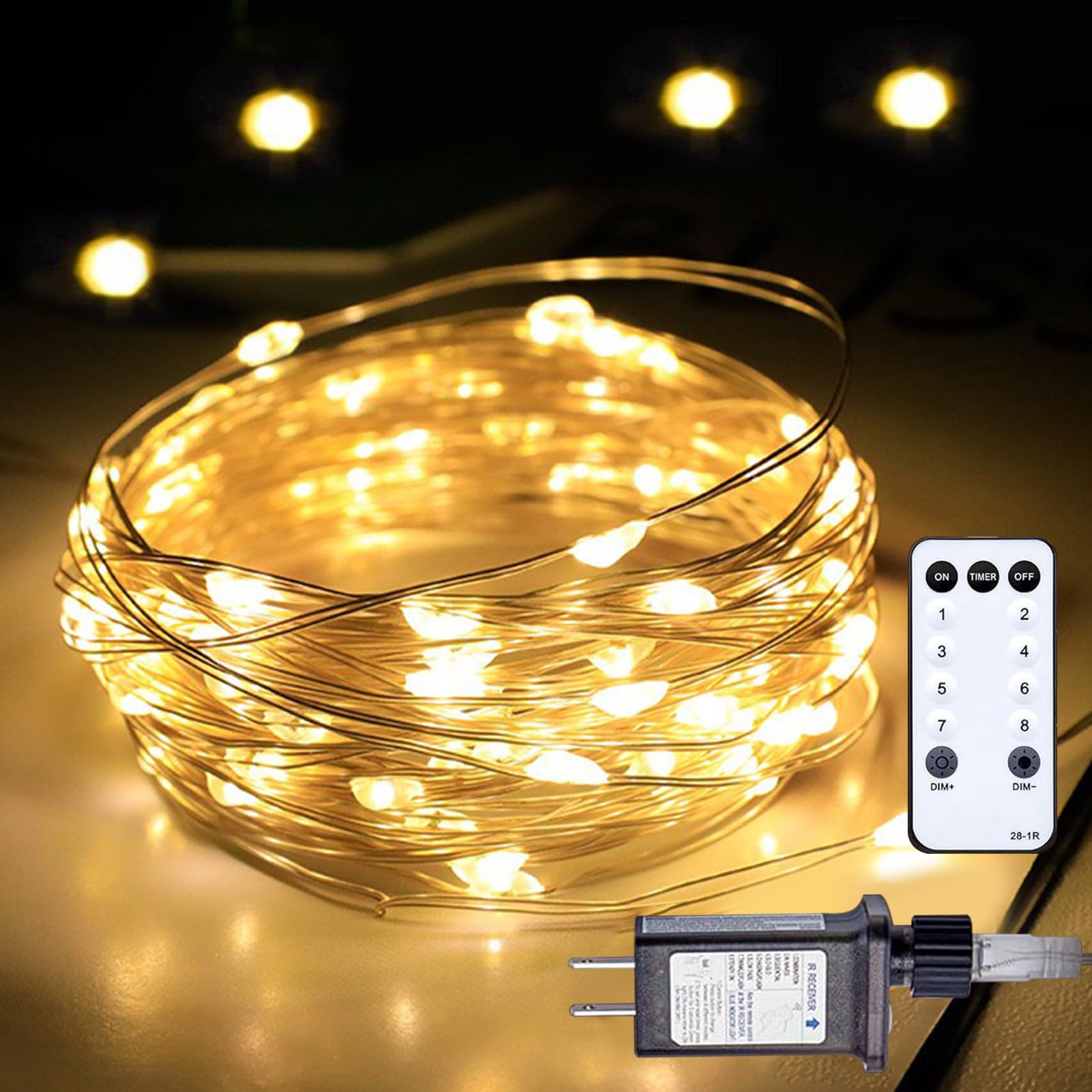 KENTA 105FT 300 LED Fairy Lights, Warm White, Copper, Waterproof, Timer & Remote, 8 Modes, Model KXDC-USB-NB4P