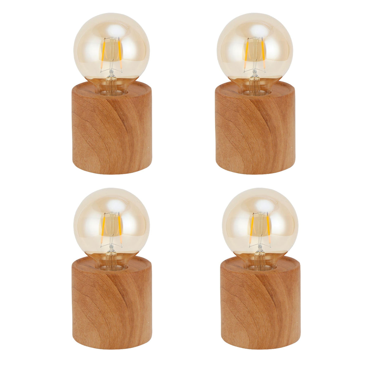Jhy Design Set Of 4 Wood Grain Table Lamp 6.5 Tall Cordless Lamp Light With Edison Style Bulb And 6 Hours Timer Battery Operated