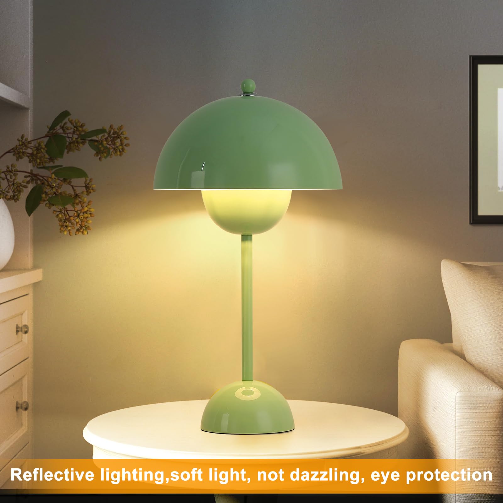 COSYLUX Small Table Lamp for Bedroom, Dome Shade, Pastel Green, Ideal for Living Room, Kids Room, Study, Office, Nightstand