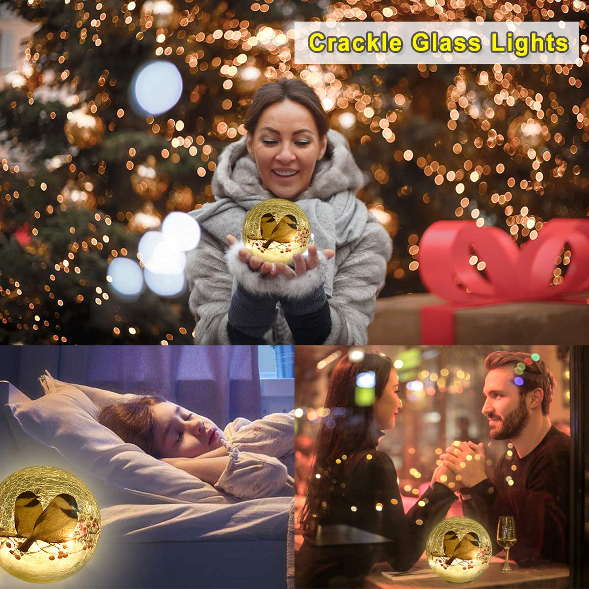 Idealxmas Glass Birds Pattern Led Light - Wireless  le Glass Night Lamp, Warm White, Clear, 1 Birdsball For Bedroom & Garden Decor