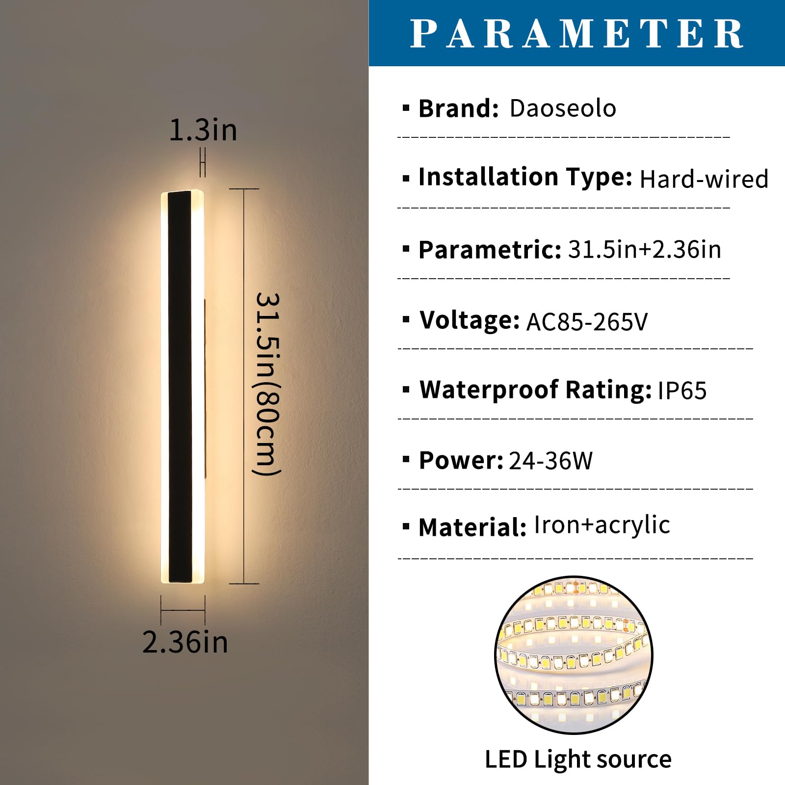 Daoseolo 2 Pack 31.4Inch Modern Outdoor Led Wall Sconce, Dimmable 3000K-6000K With Remote Control, Ip65 Waterproof Black Aluminium Long Exterior Wall Light Fixture For Porch, Patio, Garage, Yard