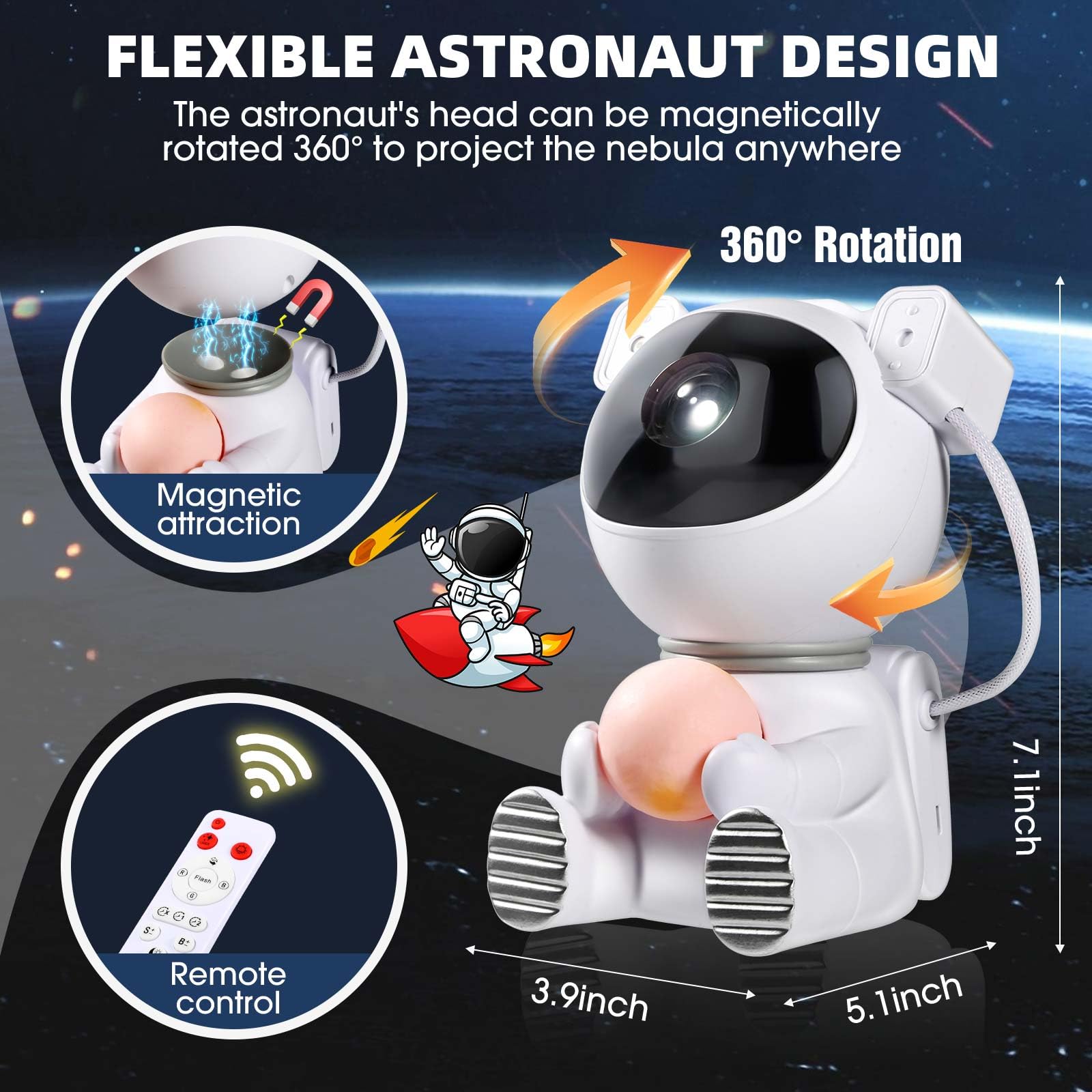 Astronaut Galaxy Projector Star Light - LED Aurora Light Projector for Bedroom, Galaxy Star Projector with Remote & Timer, Space
