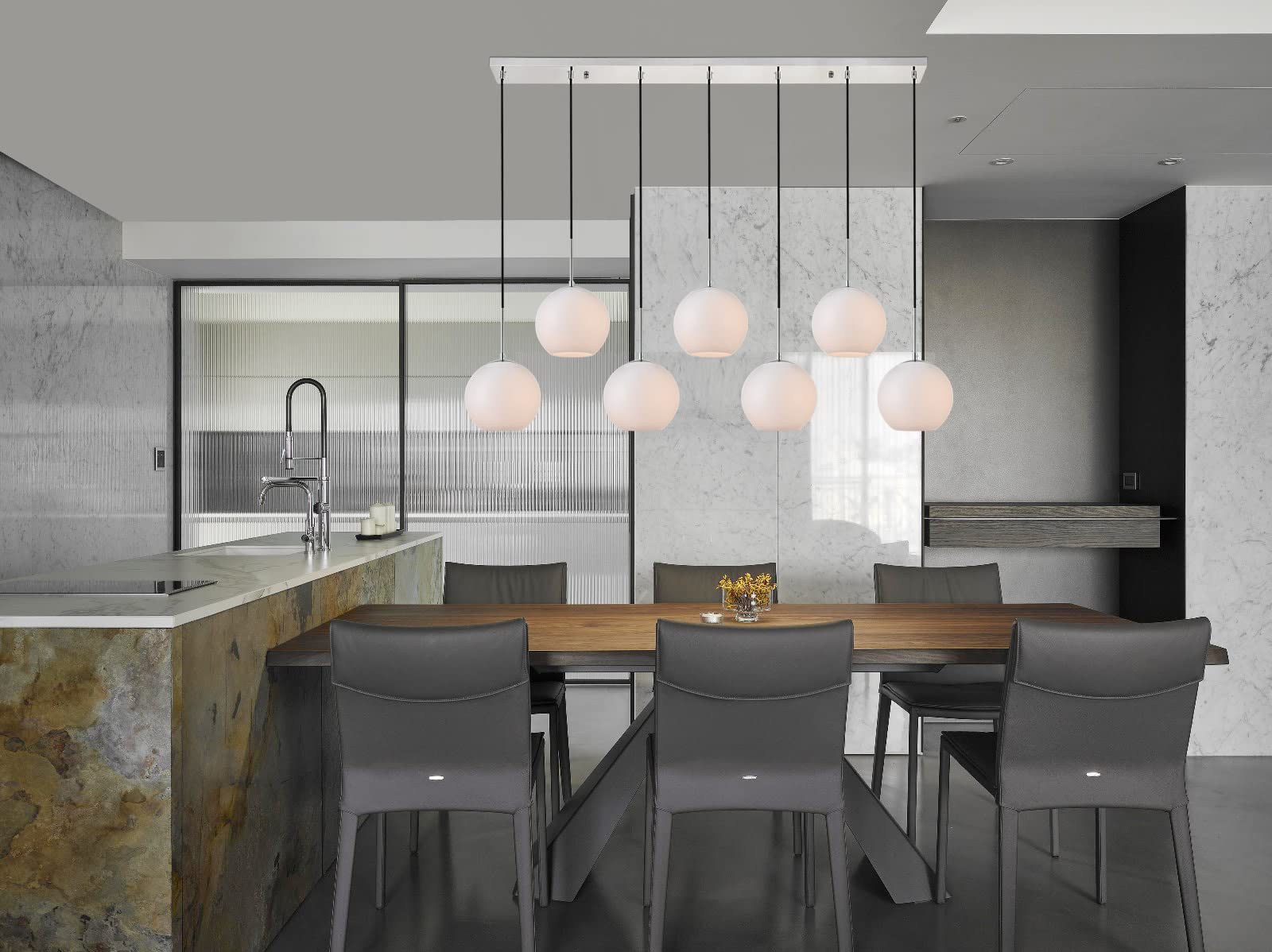 Elegant Lighting Urban Classic Baxter 7 Lights Chrome Pendant with Frosted White Glass