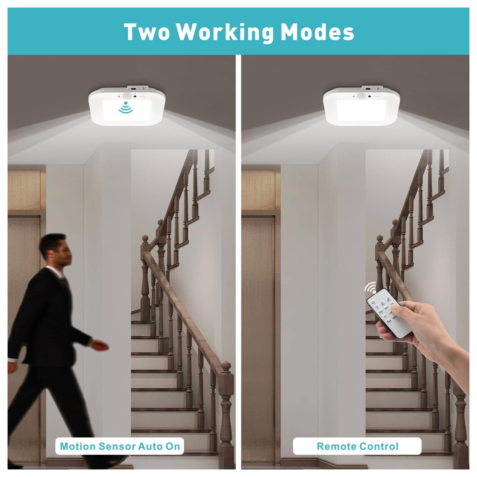 Motion Sensor Ceiling Light Fixture, Rechargeable Ceiling Light Battery Operated, Cordless Closet Light With Remote, Led Shower