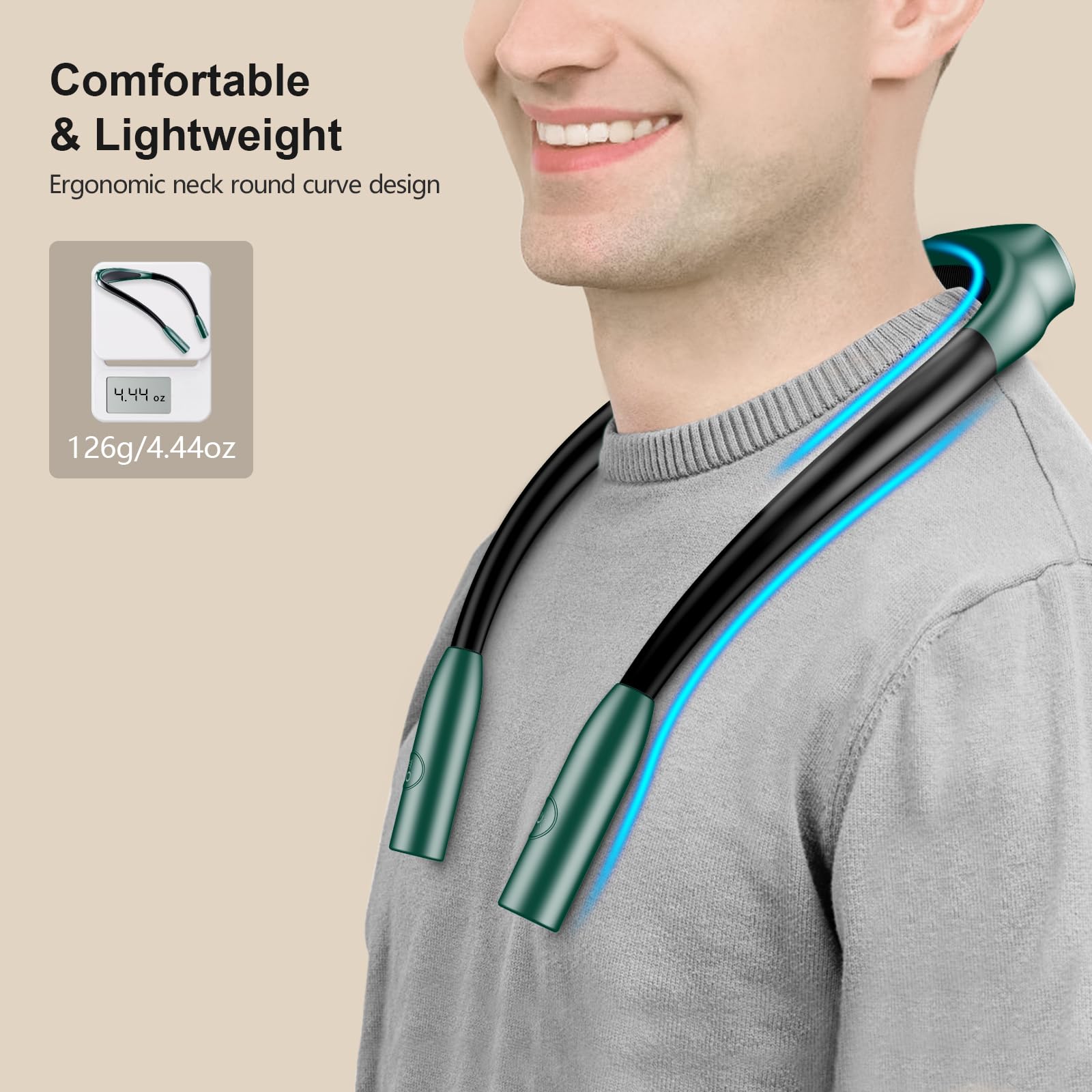 Gritin LED Neck Reading Light, Dimmable, 80+ Hrs Runtime, Silicone, Dark Green, Model G1337