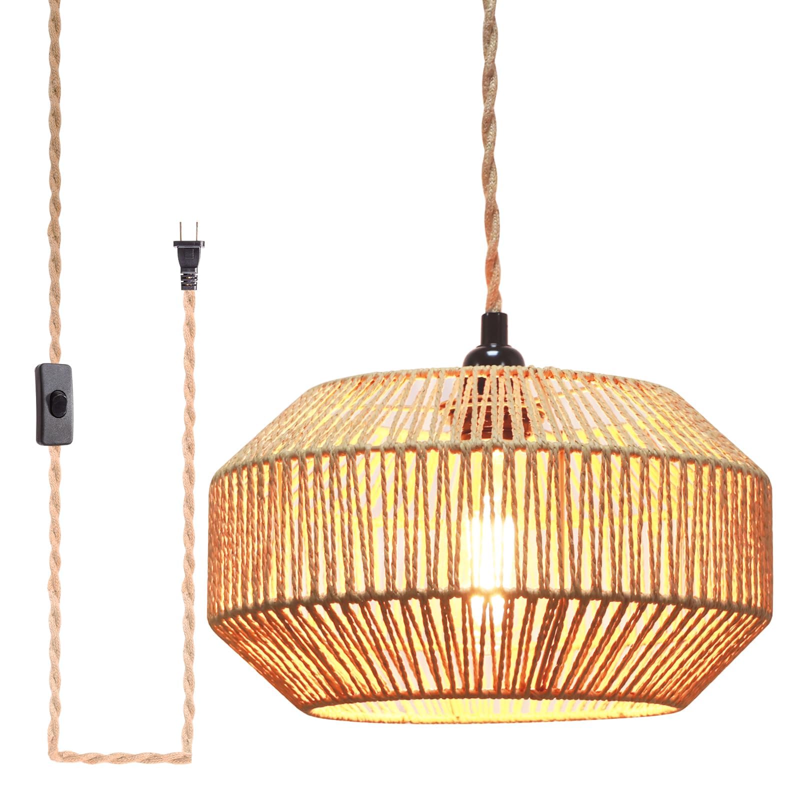 Garvot Hanging Lamp Plug in Pendant Light Rattan Hanging Lights with Plug in Cord Hanging lamp Hanging Lights with Plug in Cord 