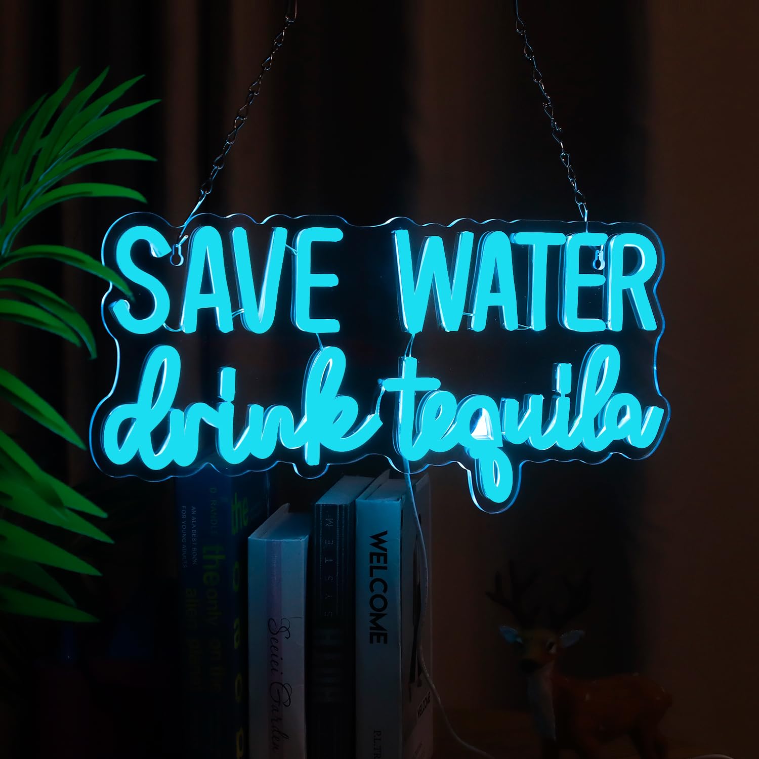 SHINEMYWAY Neon Sign - Save Water Drink Tequila, Dimmable USB Powered Room Decor, Acrylic, 16.8"x8.2", TEQUILA-Blue