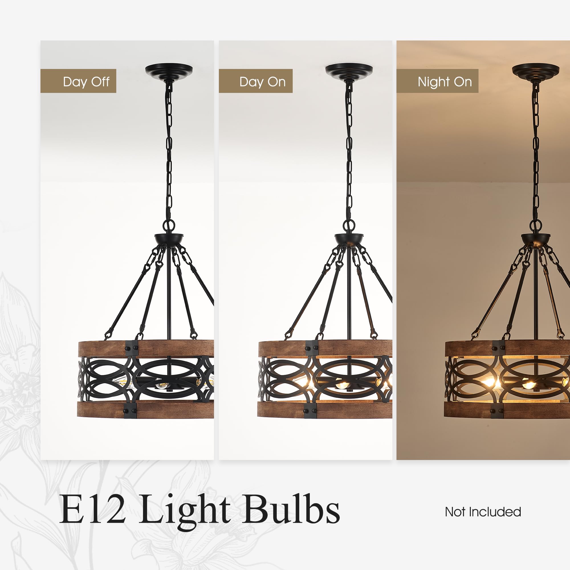 Faibra 6-Light Farmhouse Drum Wood Pendant Light,19.7'' Vintage Rustic Brown Oak Wood Chandeliers,Retro Industrial Hanging Light
