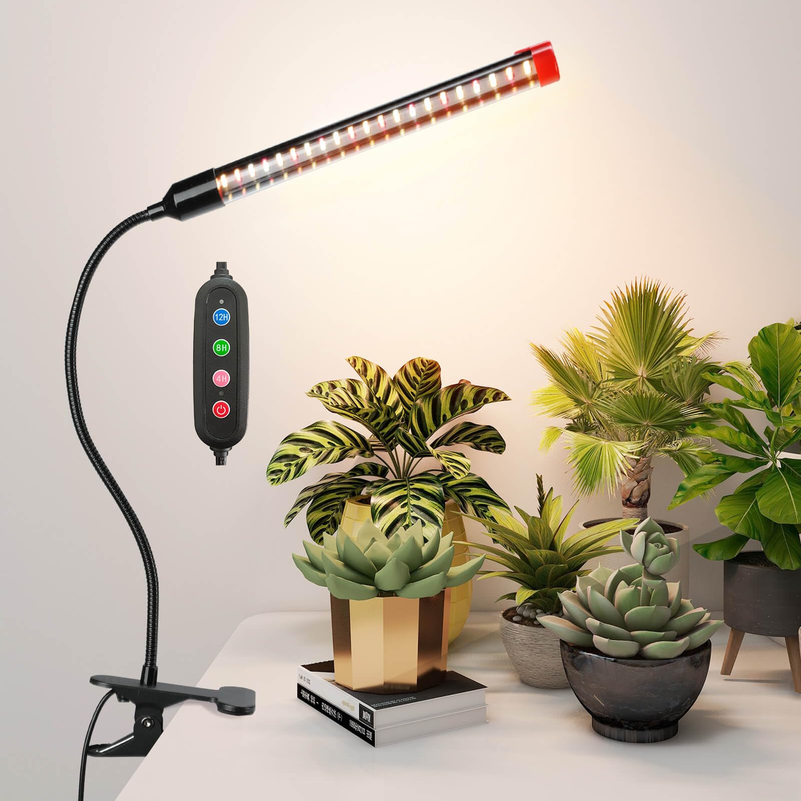 Jinhongto Upgraded Plant Light, 1000 Lumen Clip On Grow Light 1-Head With 4/8/12H Timer Function, Grow Lights For Indoor Plants Full Spectrum, Bright Plant Growing Lamp With 42Pcs Leds