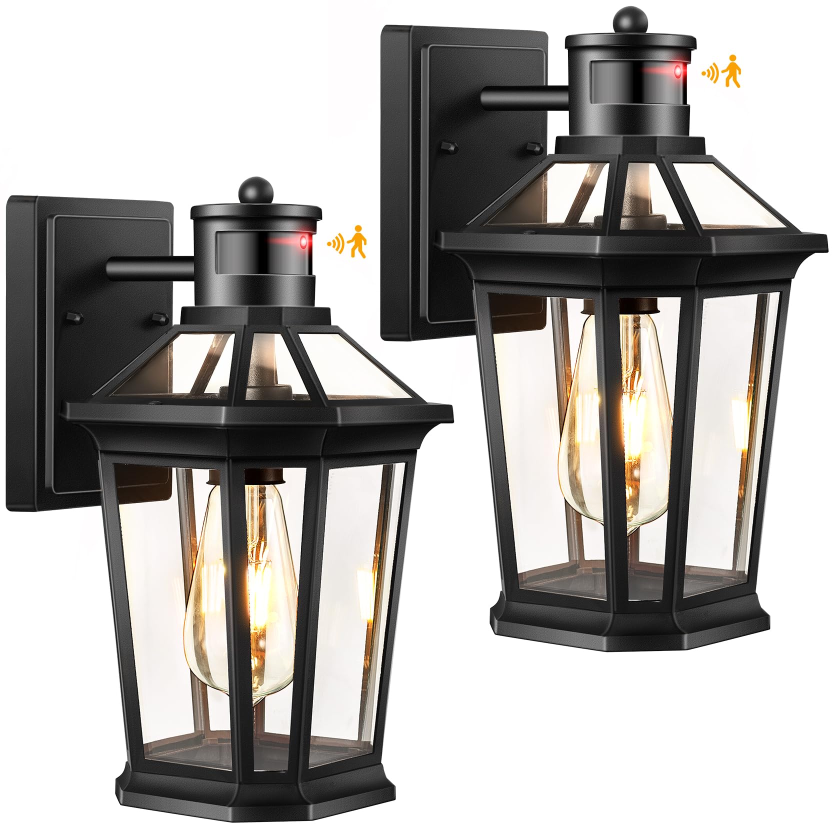 VIANIS 2 Pack Outdoor Lights for House, Dusk to Dawn Porch Lights Lantern, Black Weather Resistant Exterior Lights for House Wal