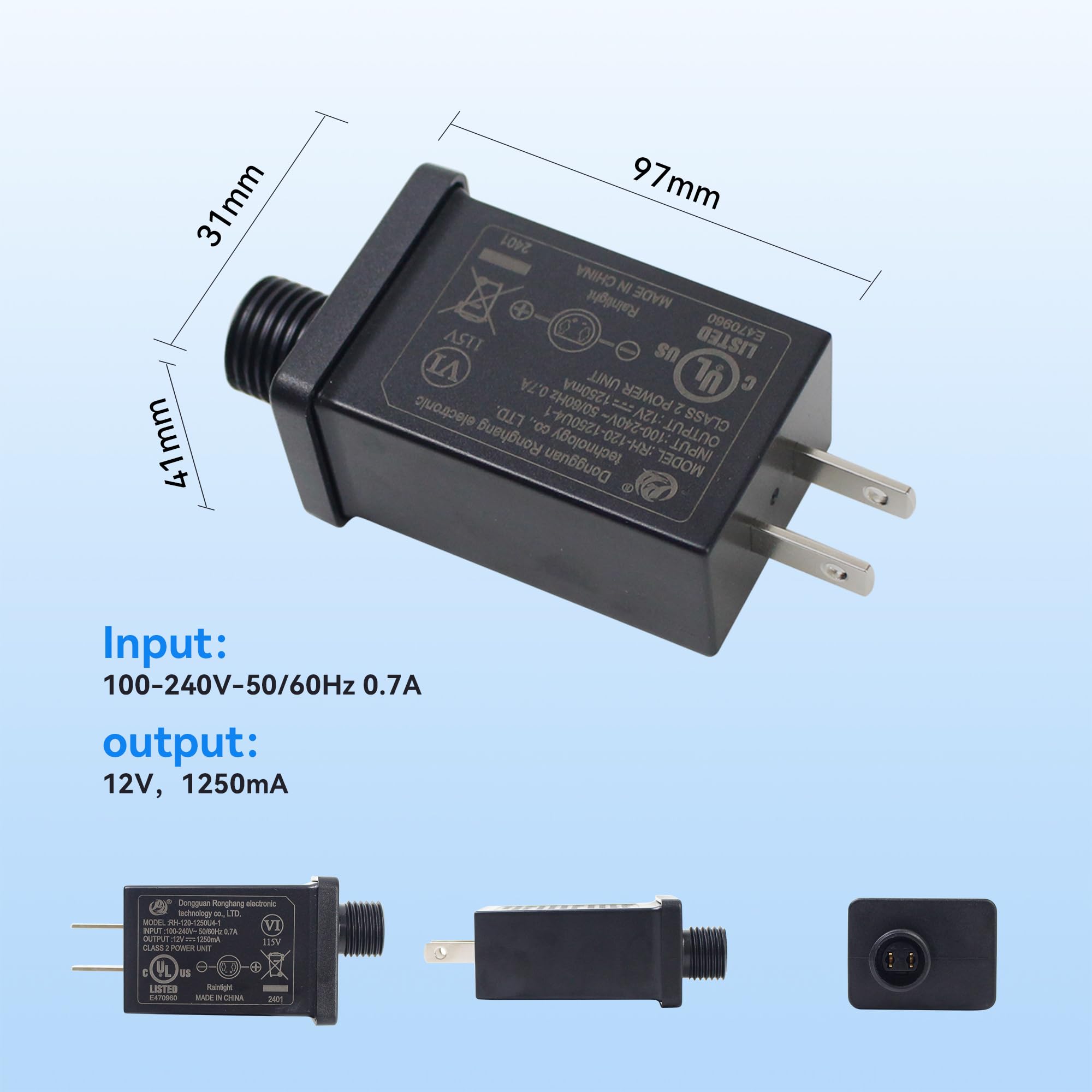 BEINUOYI Replacement Yard Inflatable Adapter Power Class 2 Power Supply 12V-1250mA IP44 Low Voltage Transformer for Courtyard La