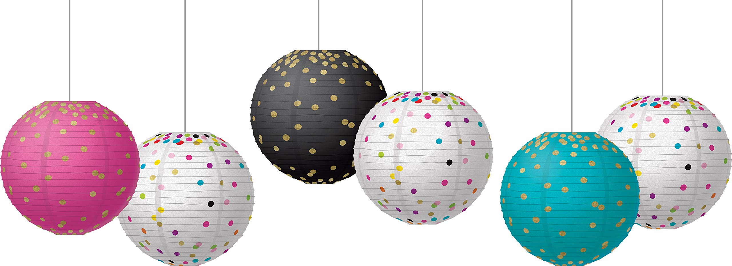 Teacher Created Resources Hanging Paper Lanterns, Gold Foil & Confetti, 8in, Multicolor, Model TCR77472
