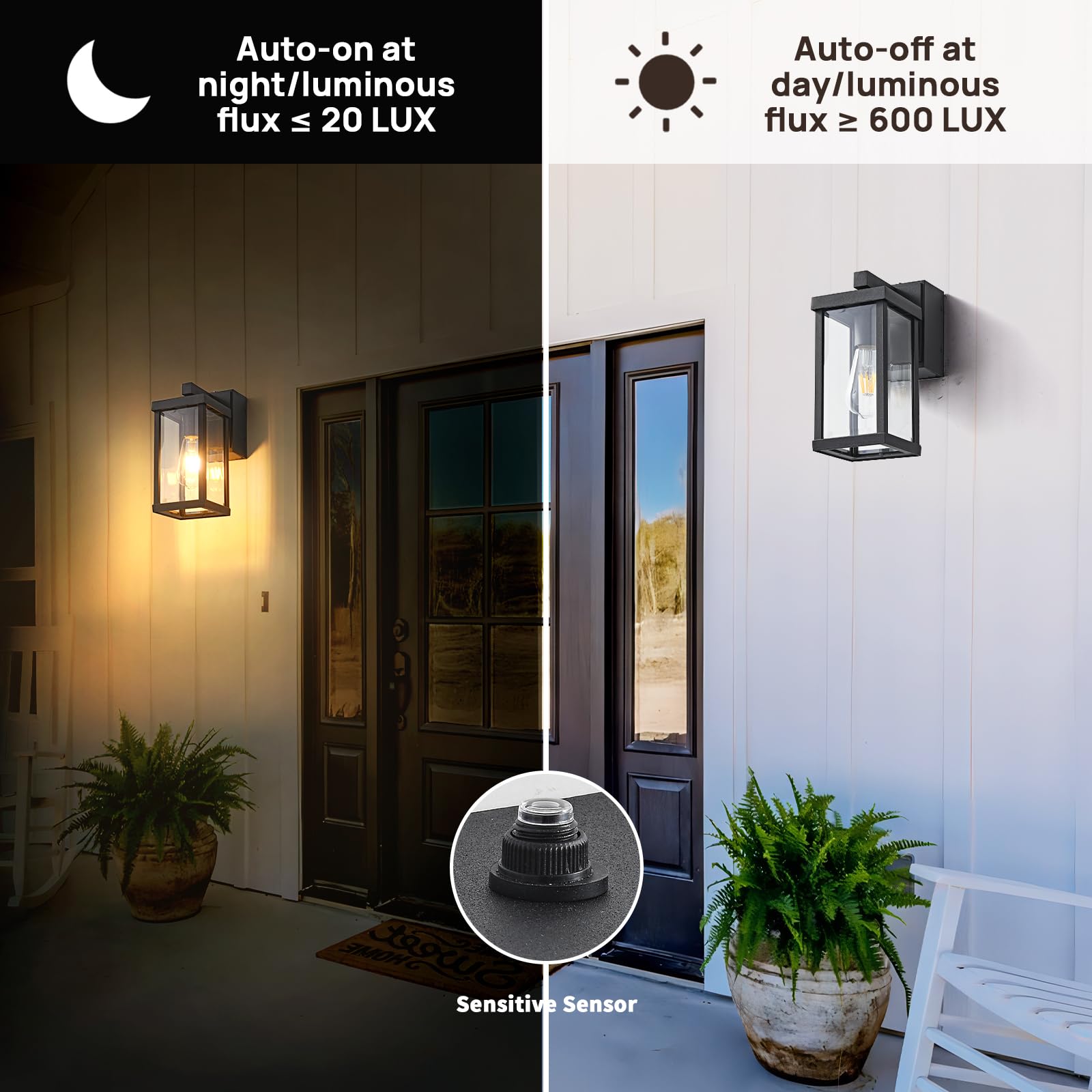 Jokaonotl Dusk To Dawn Porch Lights With Gfci Outlets Waterproof Outdoor Wall Lights Exterior Lighting Fixtures Modern Outside Lights Wall Mount For House Patio Garage Black 11.8  H  2 Pc