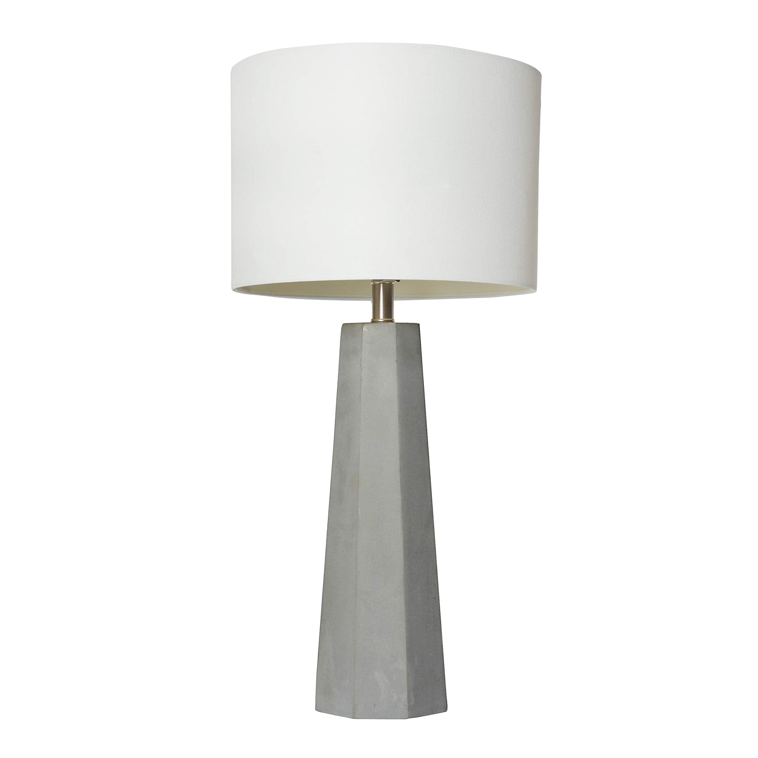 Elegant Designs Concrete Table Lamp, Fabric Shade, 14inL x 14inW x 30.5inH, White, Model LT3324-WHT
