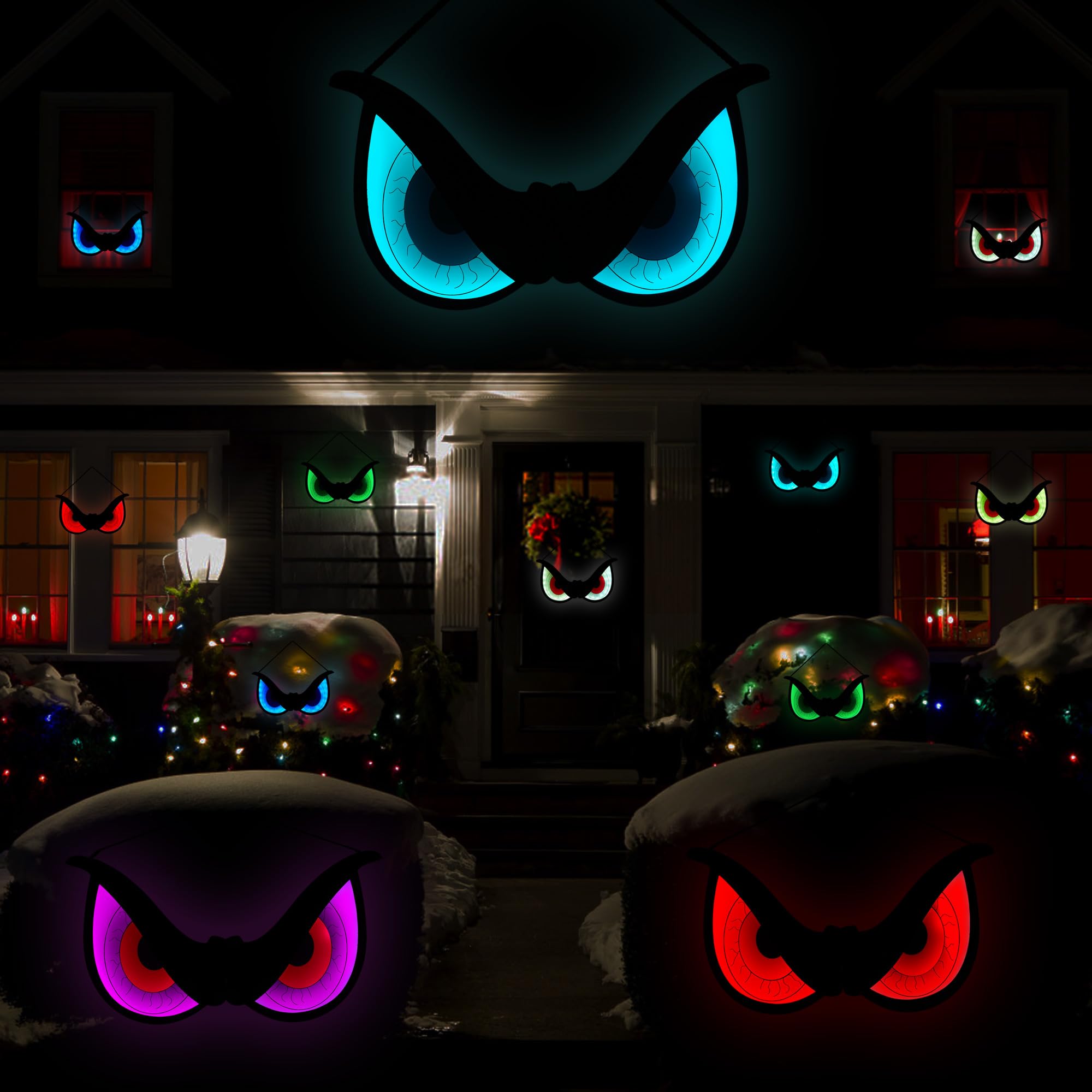 Blctec Halloween Decorations Spooky Eyes Lights, 20 Inch Large Wooden Halloween Window Eye Lights With 7 Color Modes And Usb/Battery Operated For Home, Wall, Window, Trees Halloween Décor, Style A