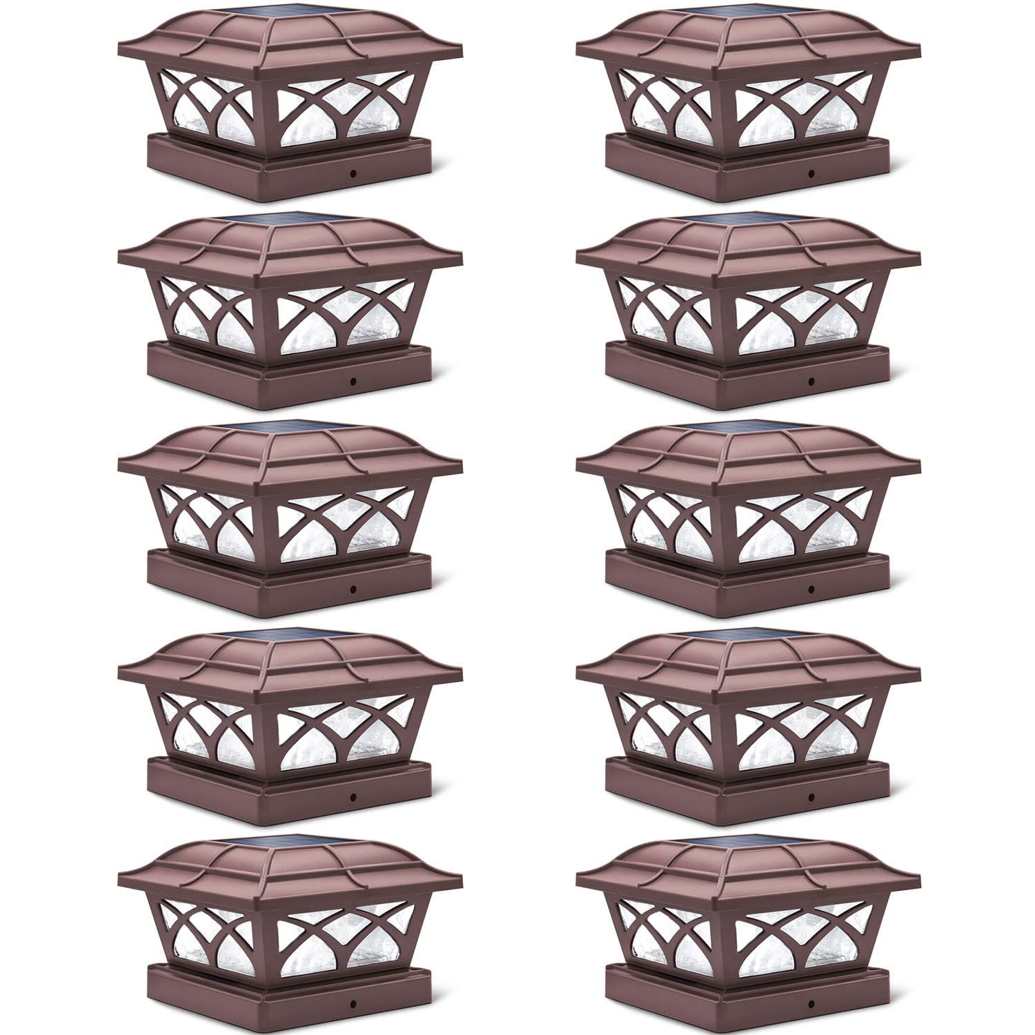 SIEDiNLAR Solar Post Cap Lights Outdoor Glass 2 Color Modes 8 LEDs for 4x4 5x5 6x6 Wooden Vinyl Posts Deck Fence Patio Decoratio