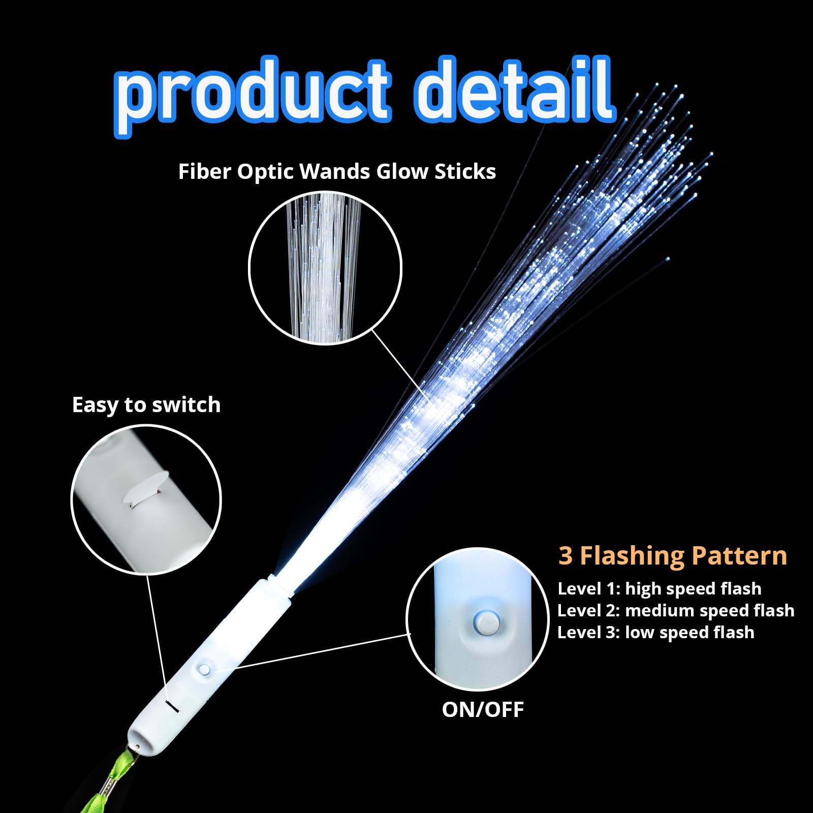 Zloveleexr 25 Pcs White Fiber Optic Wands,3 Models Wedding Sparklers,Glow Sticks Light Up Sticks Led Light Wands Fit Wedding Bri