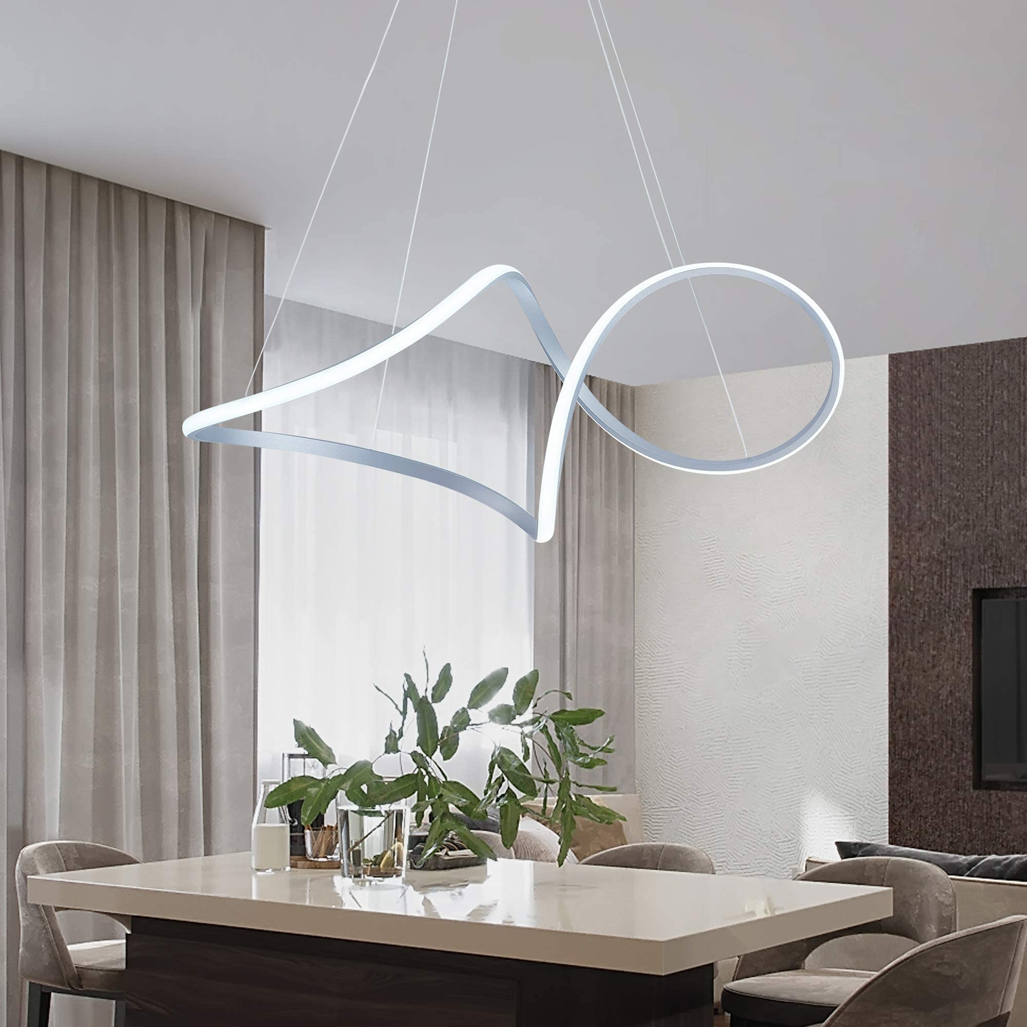 Sunmoo Contemporary Chandelie, Led Pendant Light With Irregular Rings, Not Dimmable 6000K Cool Light, Adjustable Pendant Light F
