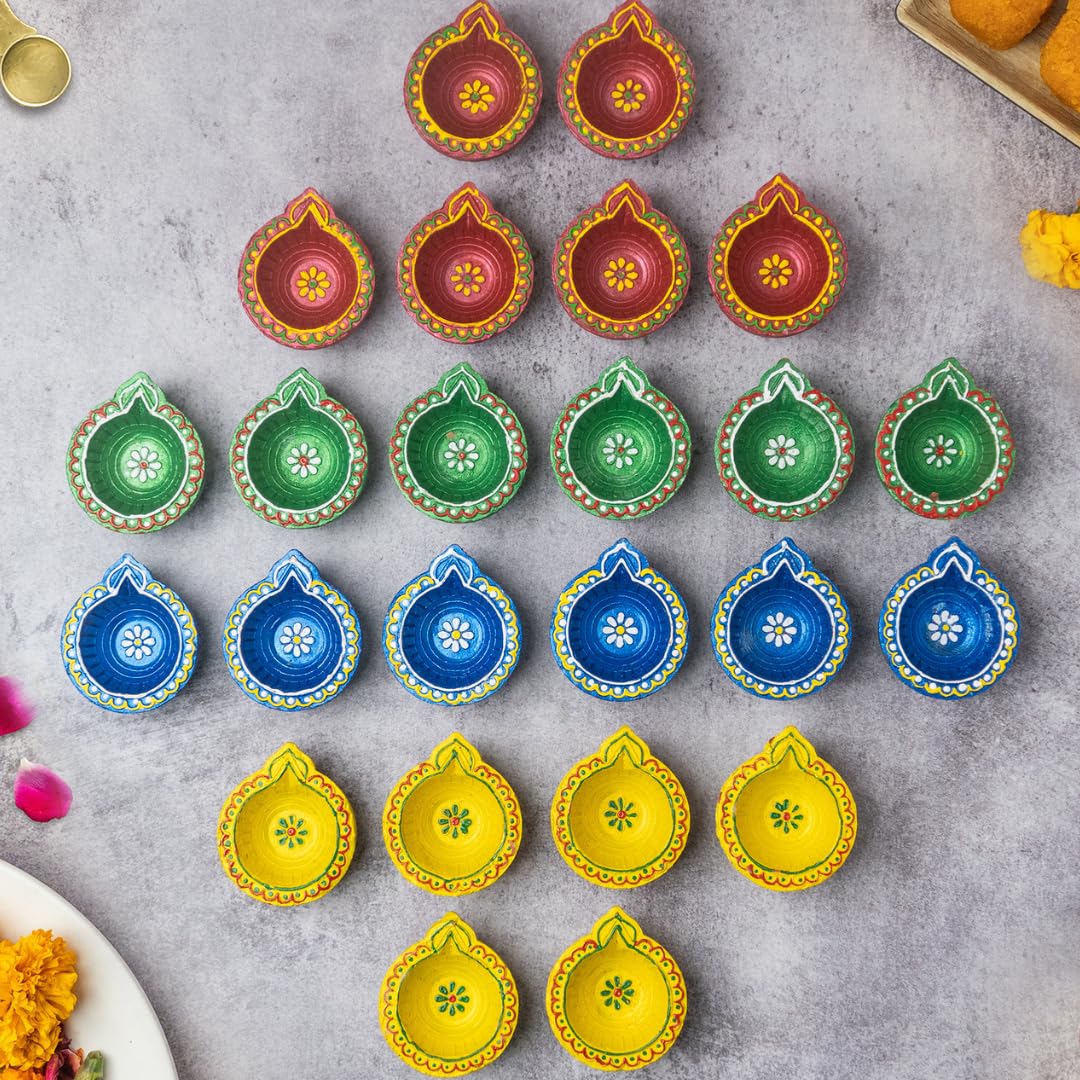 [Pack of 24] Premium Diyas for Diwali Decoration, Handmade Clay Diya with Wicks, Diwali Decorations for Home, Diwali Diya, Diwal