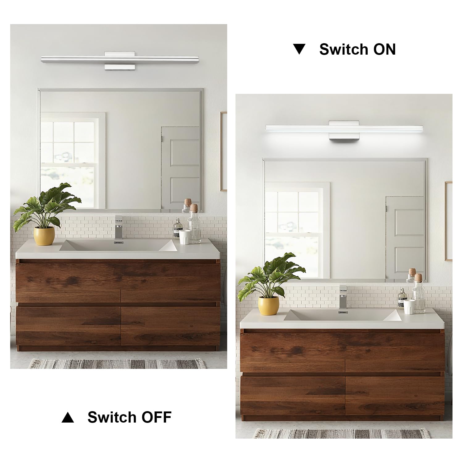 Sinerise 40-Inch Led Modern Bathroom Vanity Light Bar  Chrome Modern Acrylic Bathroom Wall Lighting Fixtures Over Mirror (Cool White 6000K)