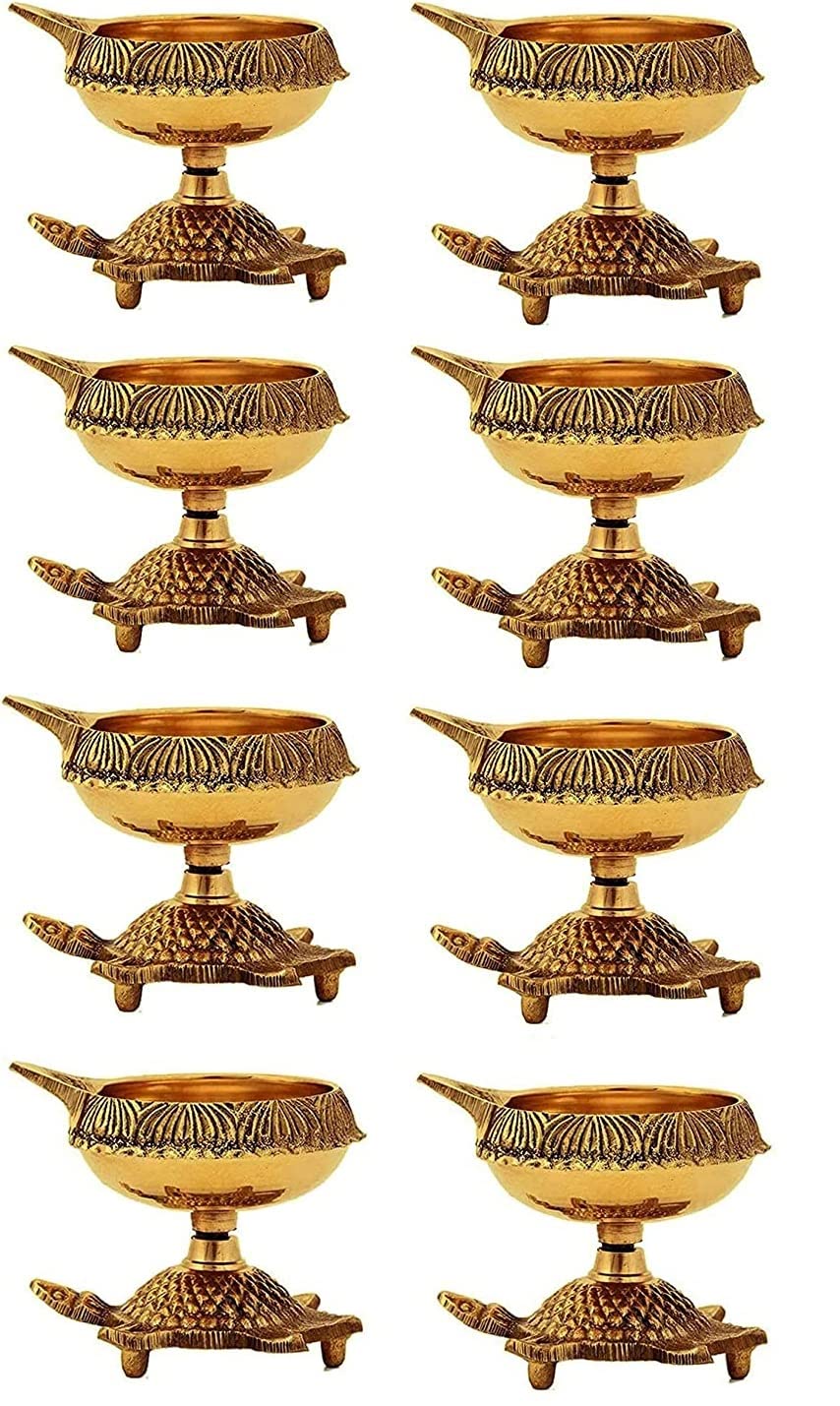 SATVIK (Set of 20 )Pure Brass Diwali Diya Indian Puja Oil Lamp Golden Engraved Design Dia with Turtle Base. Deepawali Diya/Tea L