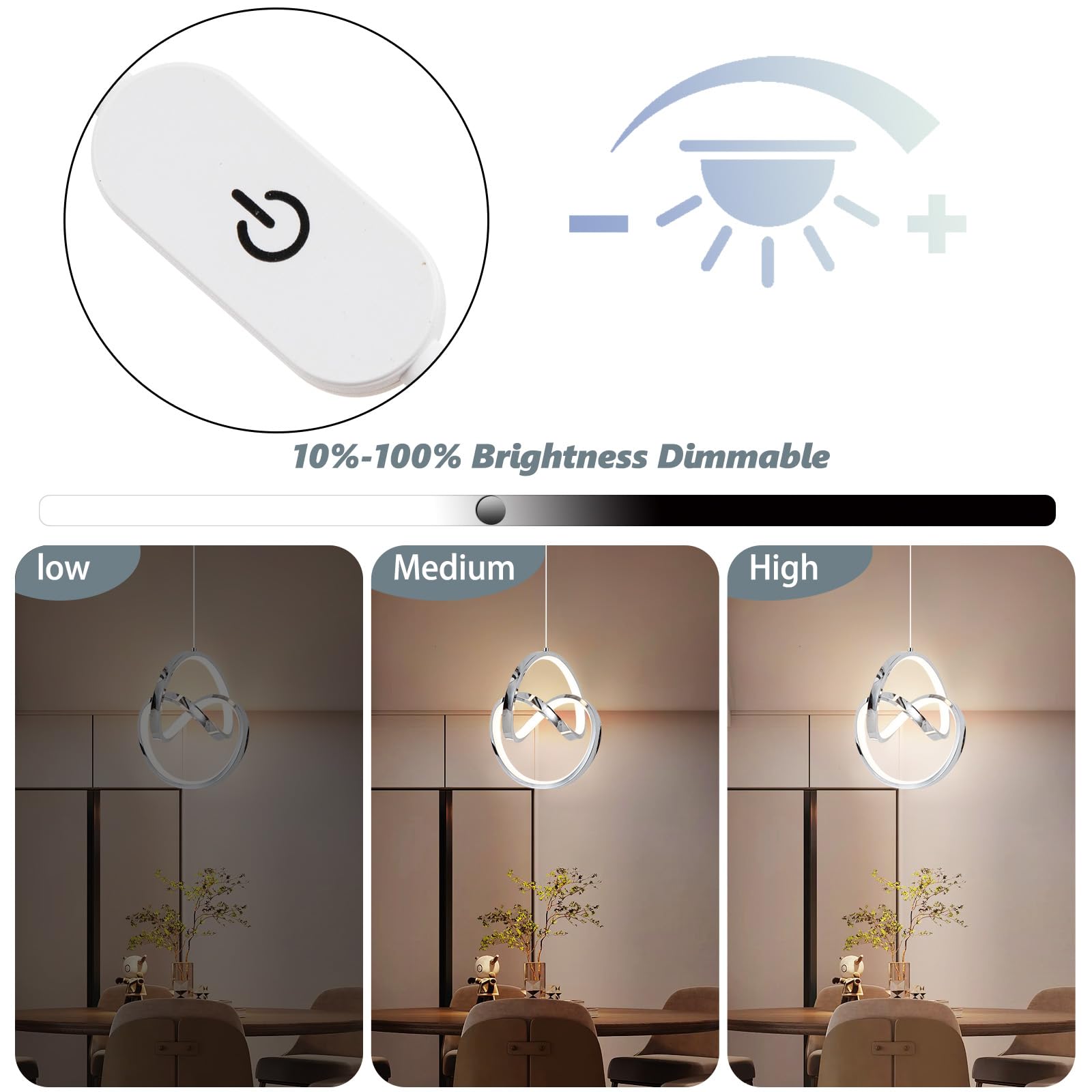 Sovinzert Modern Led Pendant Light Fixtures Pendant Lights Kitchen Island Lighting Adjustable Height Chrome Hanging Lamp For Dining Room Bedroom Living Room (1 Pack)