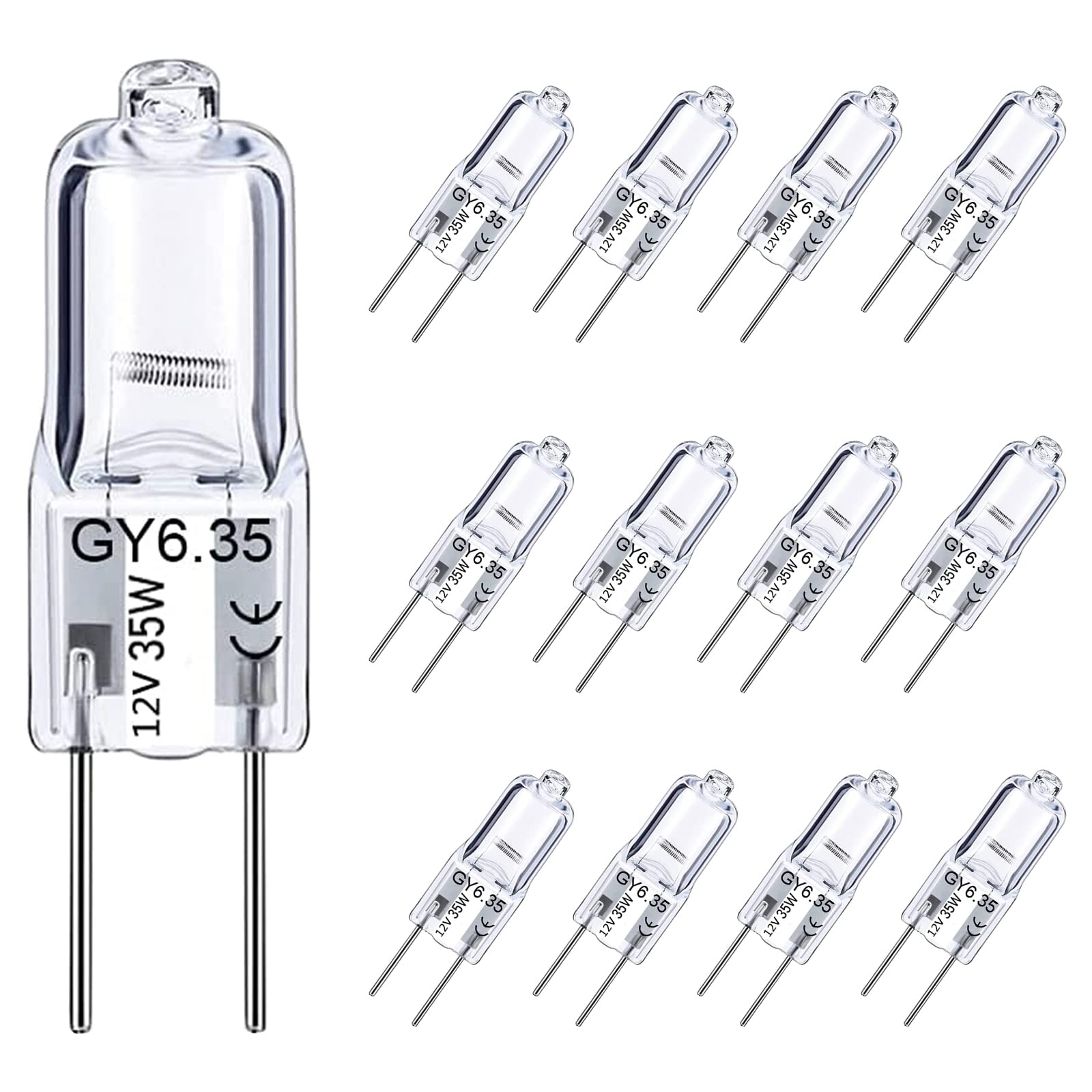 Gy6.35 Light Bulbs 12V 35W Jc T3/T4 Bi-Pin Gy6.35 Capsule Bulbs 12 Pack Crystal Clear Halogen Bulb 2 Pin Dimmable 2700K Warm Whi